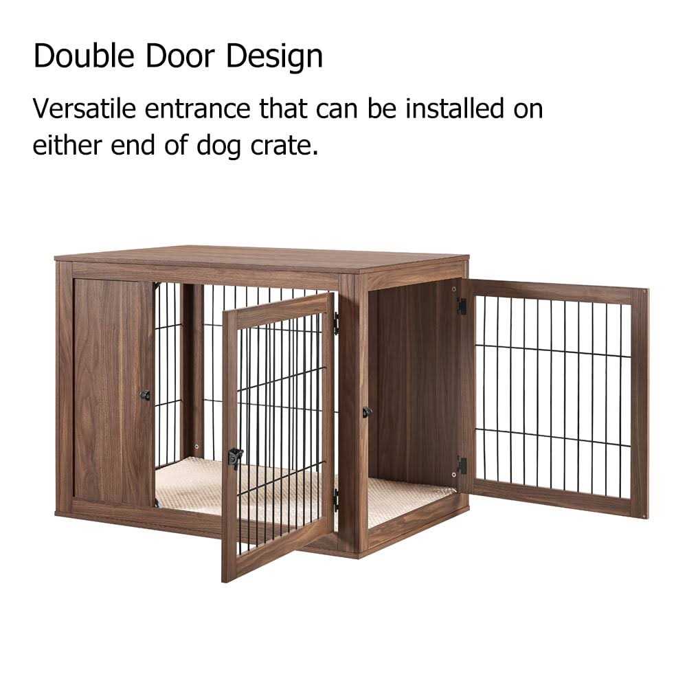 Alternative view of Unipaws Dog Crate End Table with Cushion Wooden Wire Pet Kennels with Double Doors