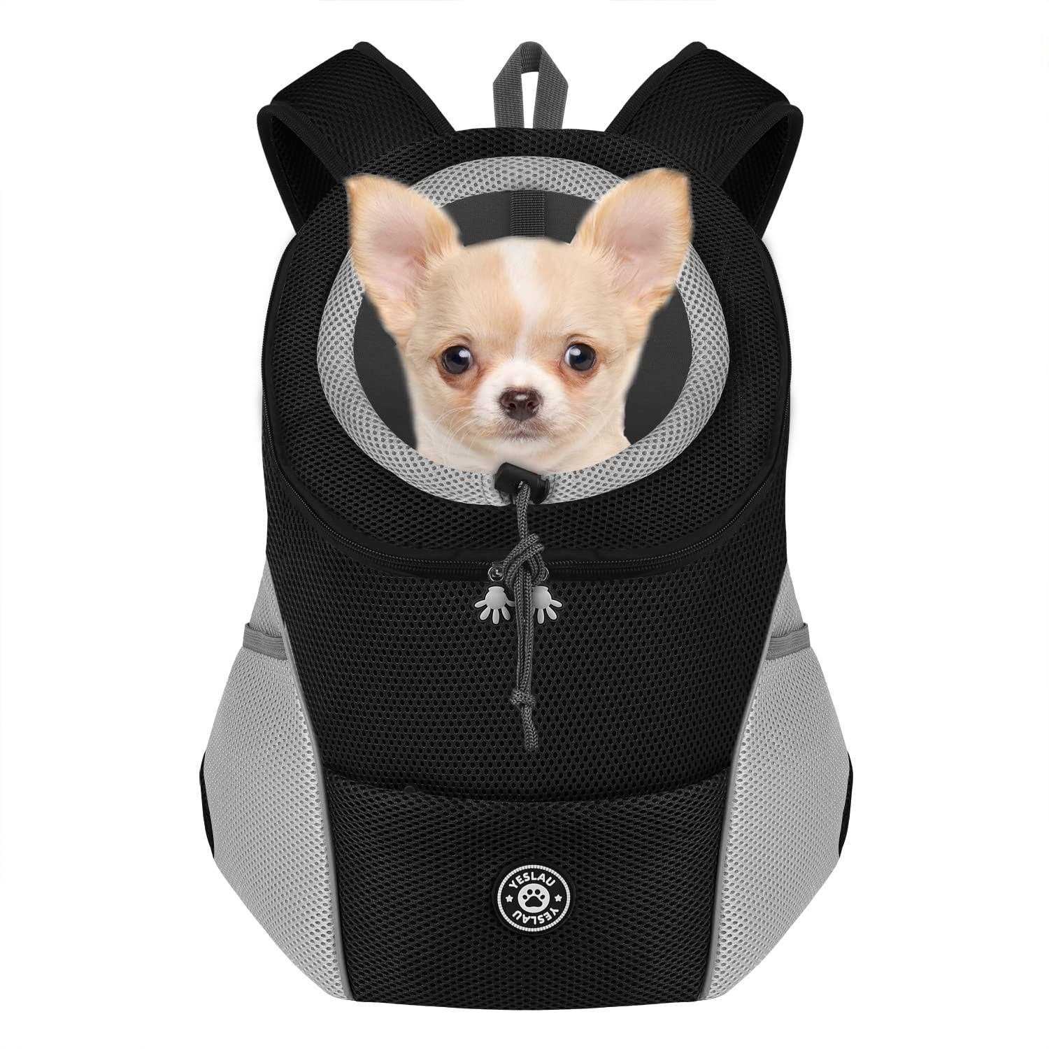 YESLAU Dog Backpack Carrier Pet Carrier for Small Medium Dogs Travel Bag Front Pack Breathable Adjustable with Safety Reflective Strips for Hiking