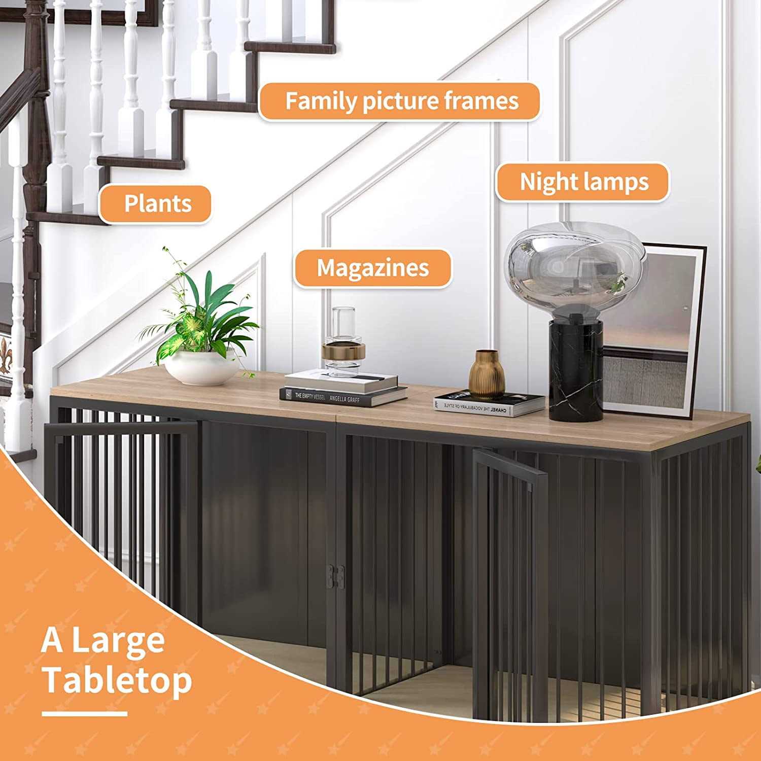 Alternative view of Large Dog Crate Furniture for 2 Dogs Linor Wooden Dog Crate Table with Double Doors