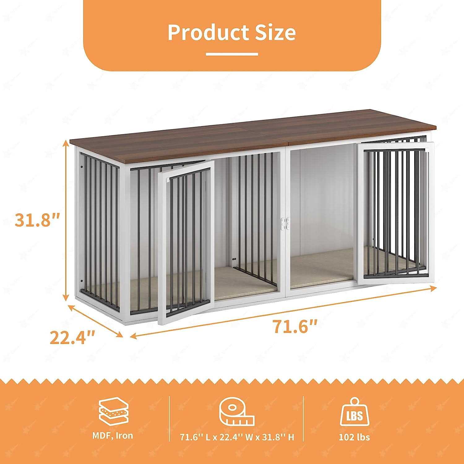 Alternative view of Large Dog Crate Furniture for 2 Dogs Linor Wooden Dog Crate Table with Double Doors