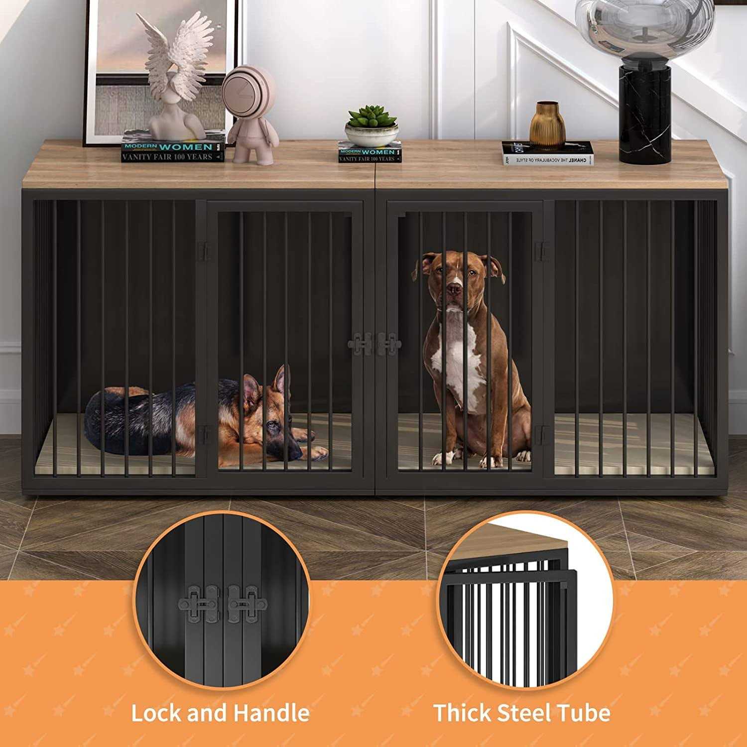 Alternative view of Large Dog Crate Furniture for 2 Dogs Linor Wooden Dog Crate Table with Double Doors