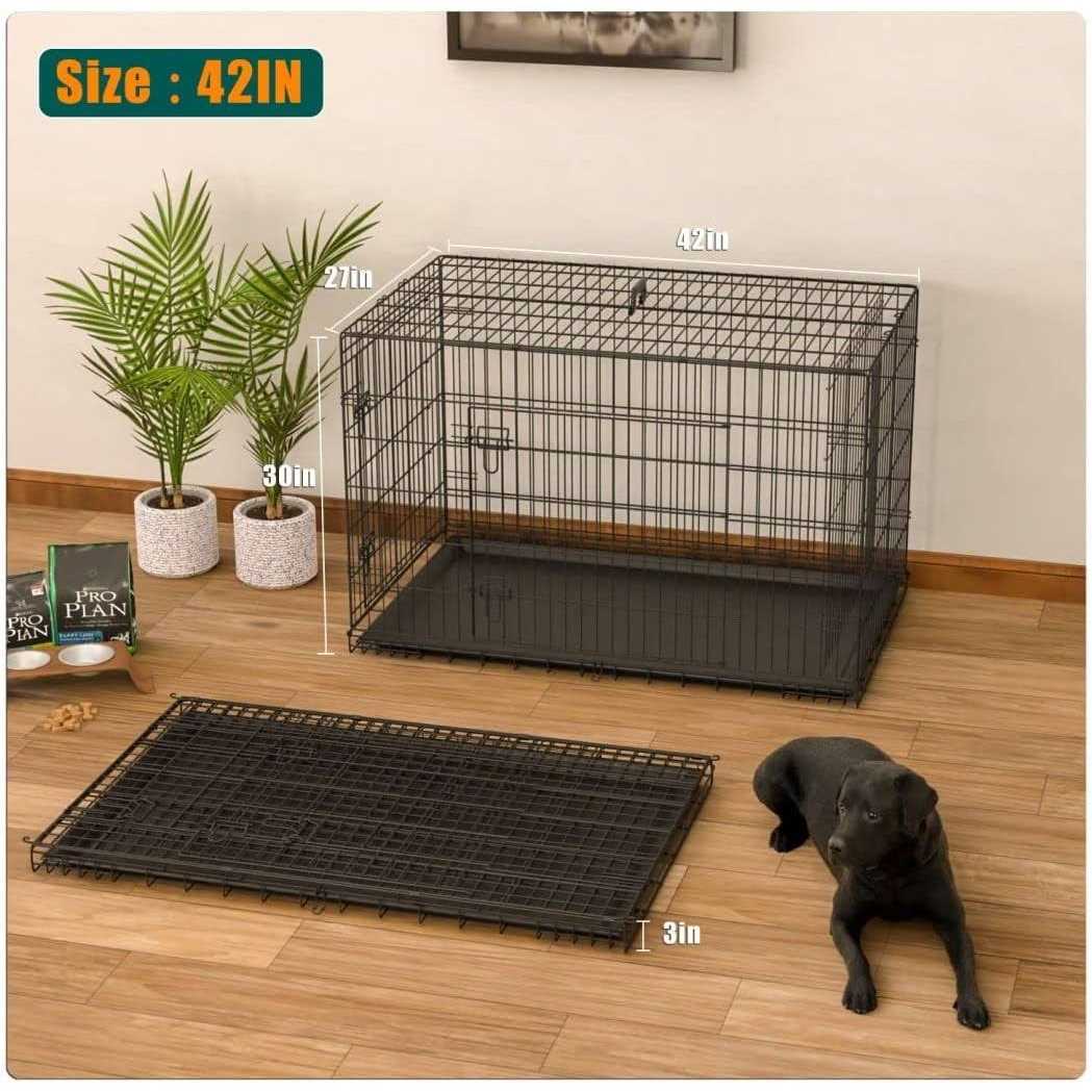Alternative view of Dog Crate for Large Dogs,42 Inch Dog Kennel Outdoor with Double-Door,Folding Mental Pet Dog Cages with Divider Panel , Tray and Handle