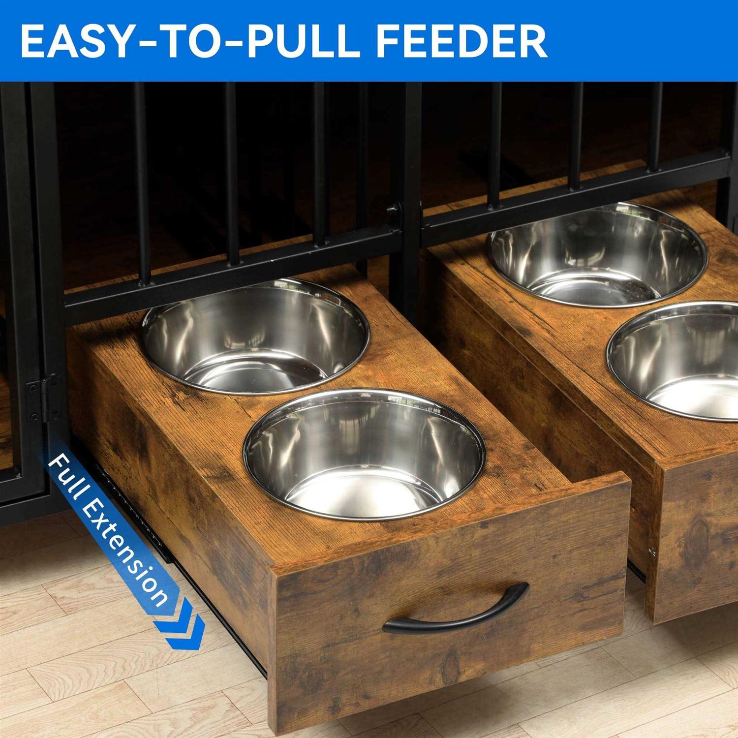 Alternative view of Dextrus Dog Crate Furniture Large Breed with Dog Feeder 74.8 inch inch Wooden Dog Kennel Furniture Indoor Heavy Duty Dog Crate with Drawers