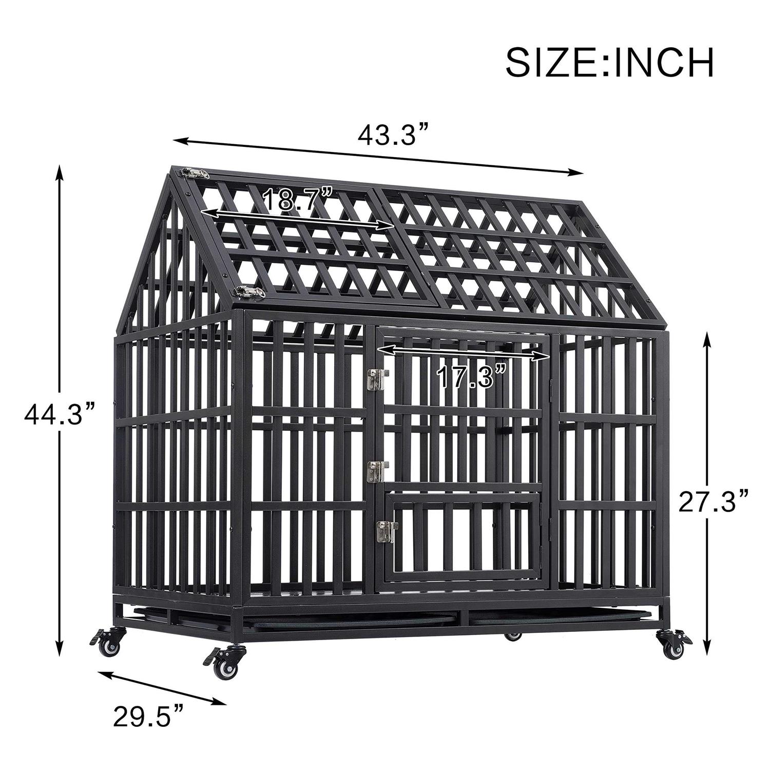 Alternative view of JINTANGLI Pet Heavy Duty Dog Crate for Large Medium Dogs, Metal Pet Cage Kennel Crate Roof Strong Playpen with Sturdy Latches and 4 Lockable Wheels