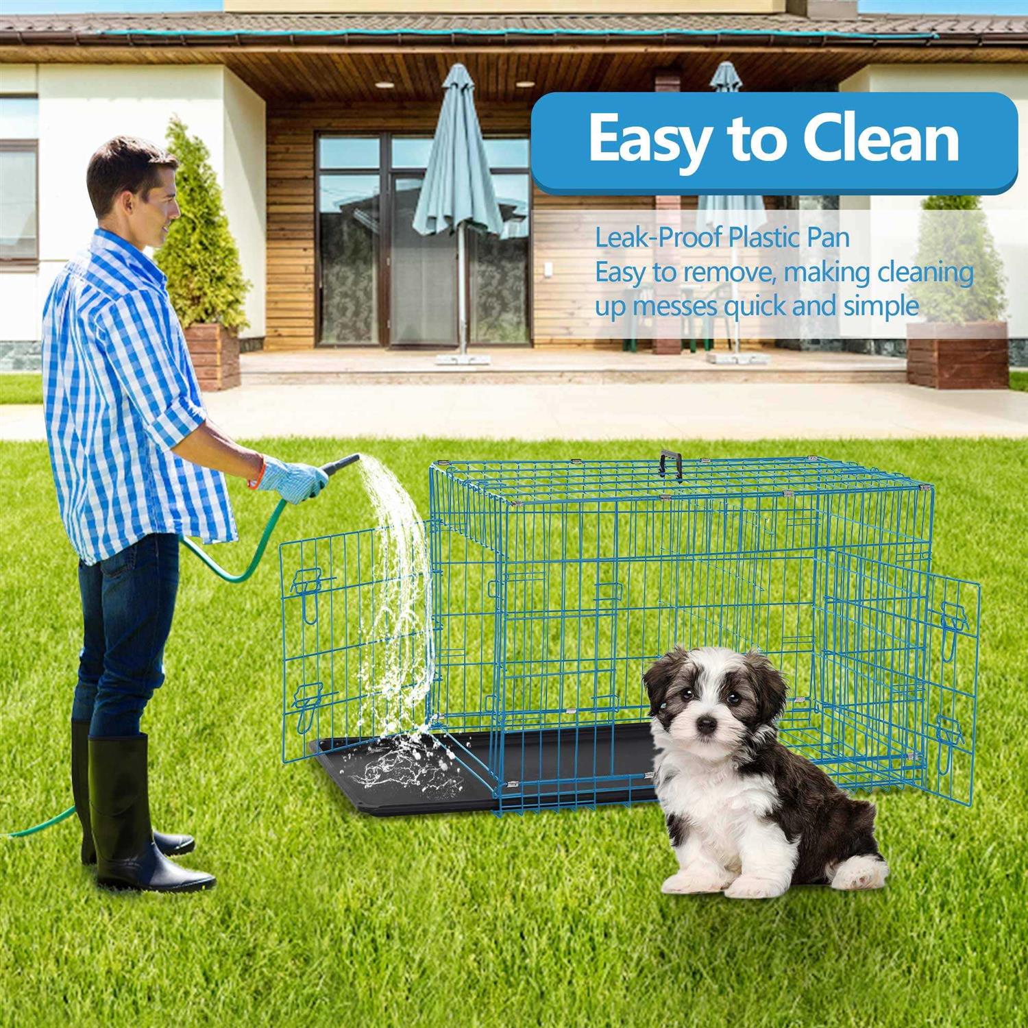 Alternative view of Cl.hpahkl Dog Cage for Large Dogs Indoor, Folding Dog Crates and Kennels Double Door