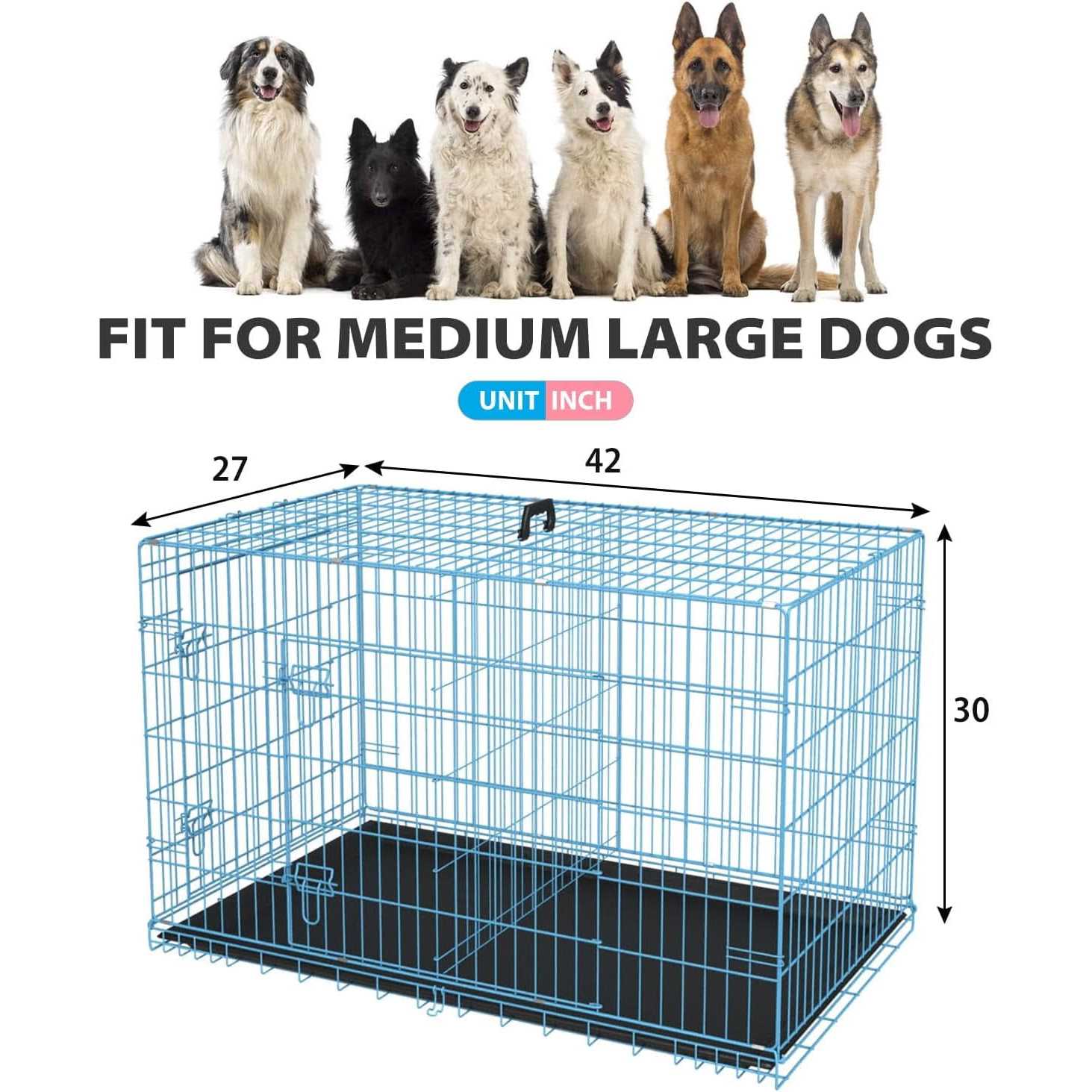 Alternative view of Dkelincs 42 inch Dog Crate Dog Cage for Large Dogs Foldable Metal XL Dog Kennels with 2 Doors