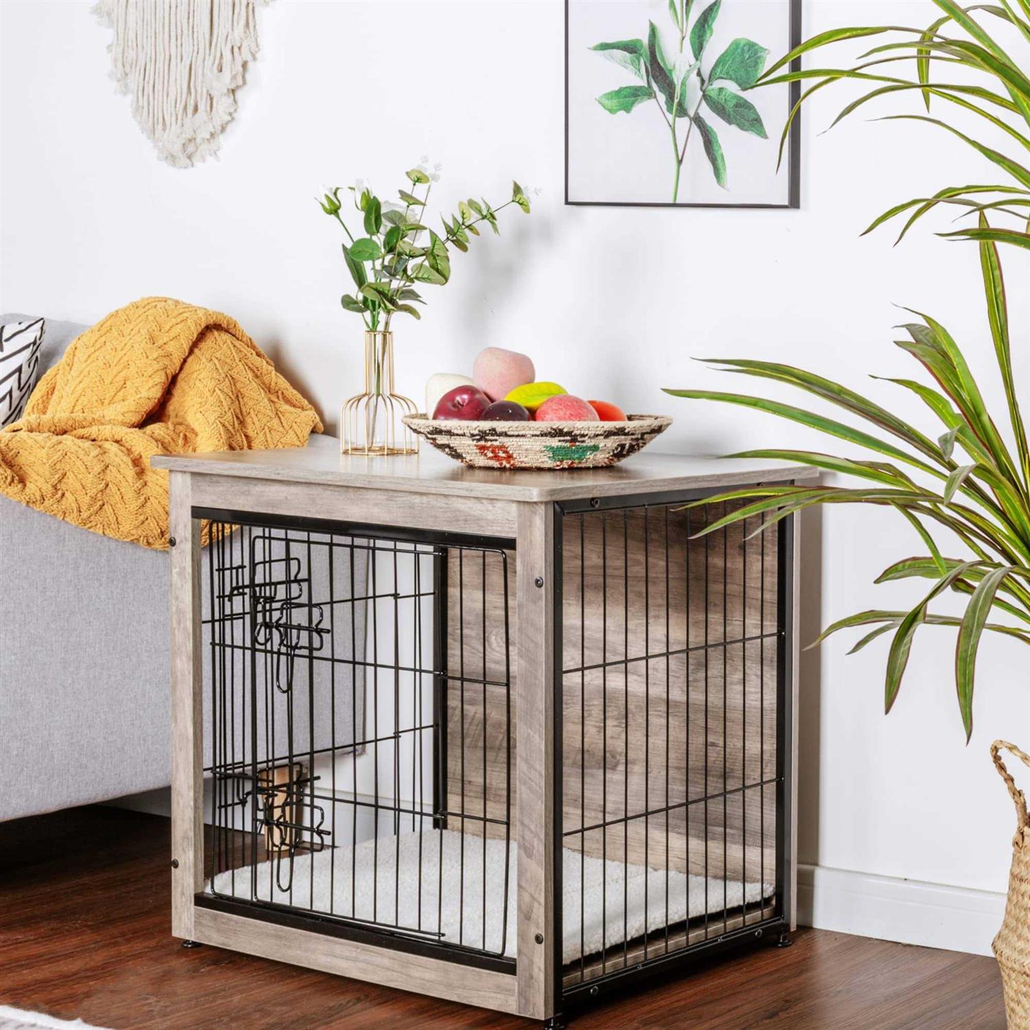 Alternative view of DWANTON Dog Crate Furniture with Cushion Wooden Dog Crate with Double Doors