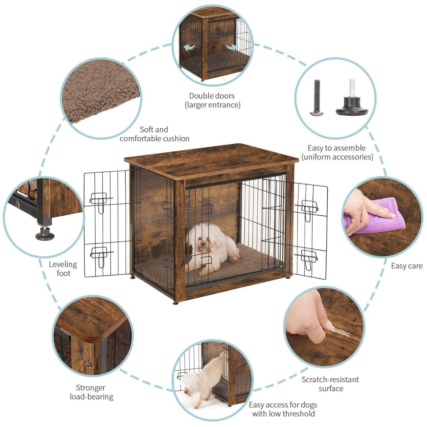 Alternative view of DWANTON Dog Crate Furniture with Cushion Wooden Dog Crate with Double Doors