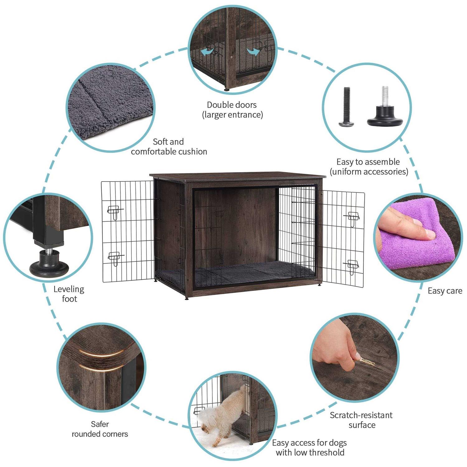 Alternative view of DWANTON Dog Crate Furniture with Cushion Wooden Dog Crate with Double Doors