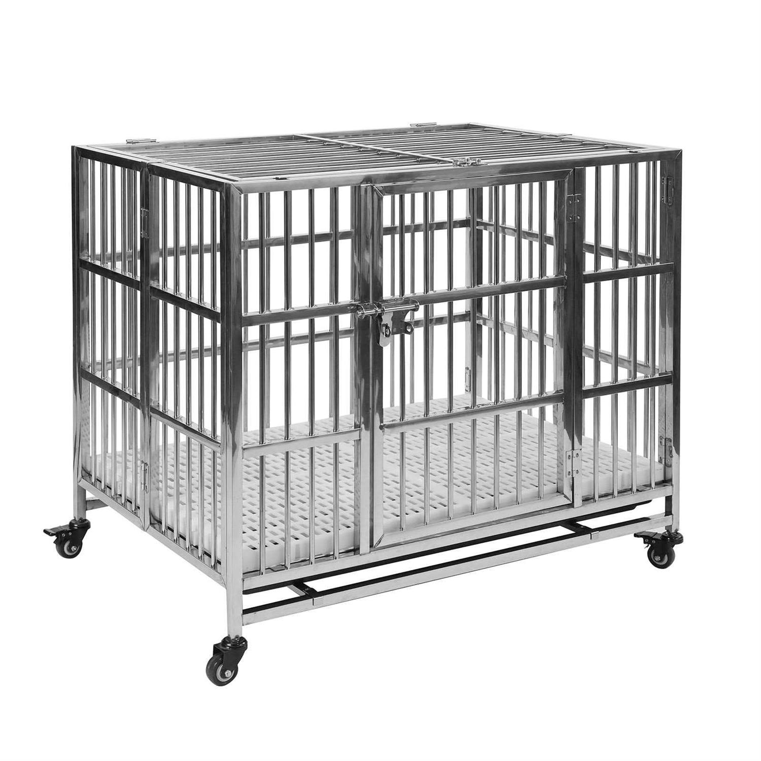 RYPetmia 38 Heavy Duty Stainless Steel Dog Cage Kennel Crate and Playpen for Training Large Dog Indoor Outdoor with Double Doors & Locks Design