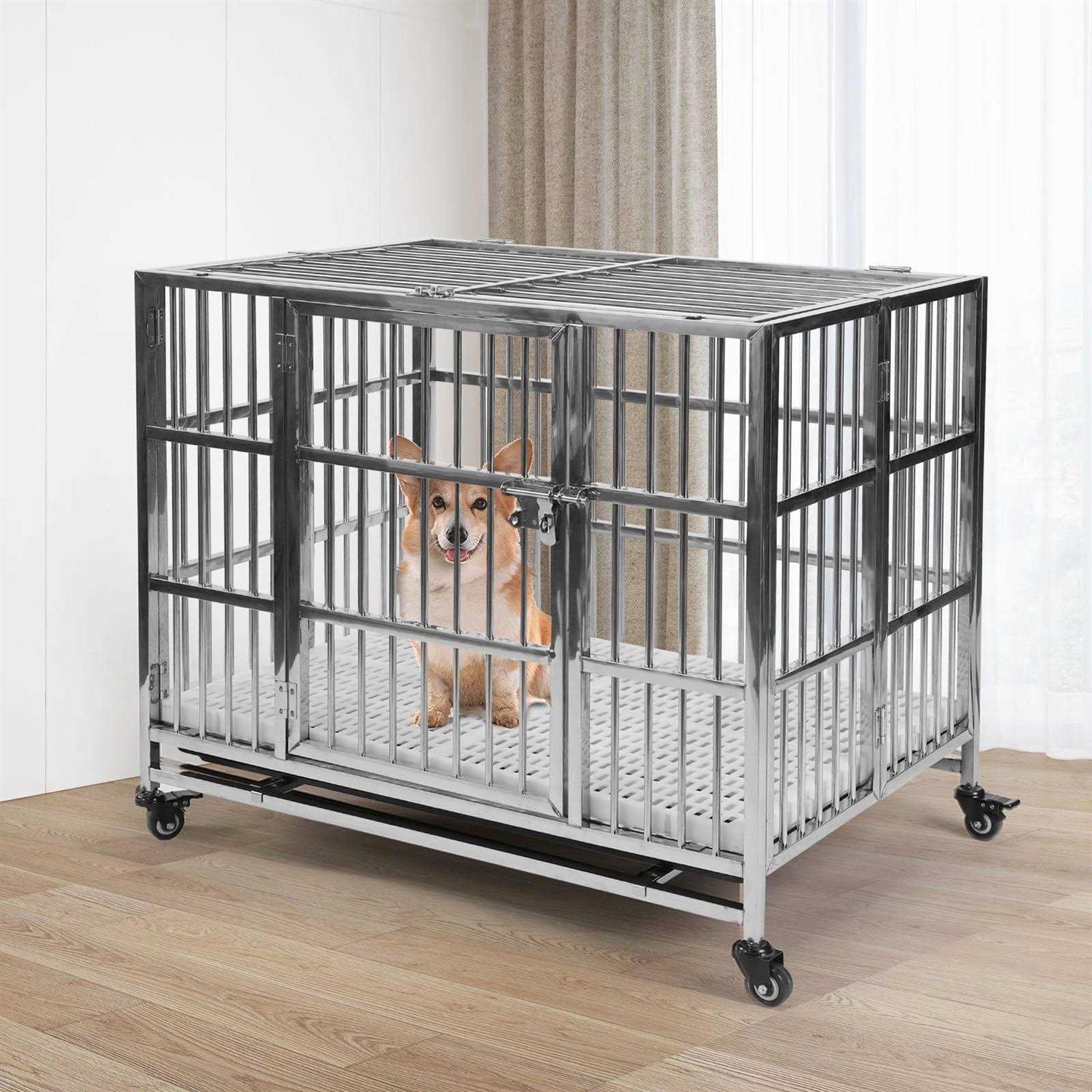 Alternative view of RYPetmia 38 Heavy Duty Stainless Steel Dog Cage Kennel Crate and Playpen for Training Large Dog Indoor Outdoor with Double Doors & Locks Design