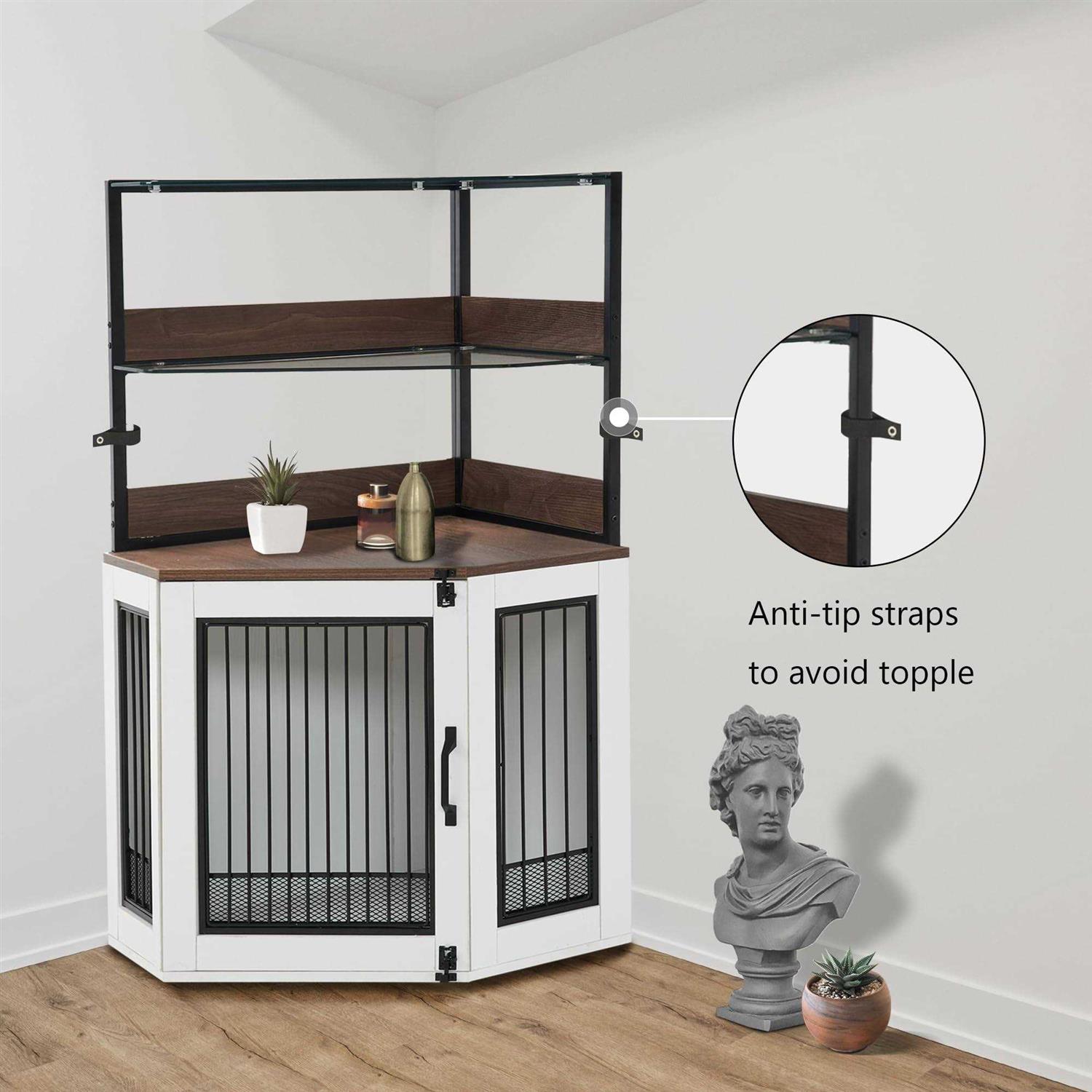 Alternative view of MCombo Corner Dog Crate Furniture with Glass Shelves Wooden Dog Kennel Furniture with Door