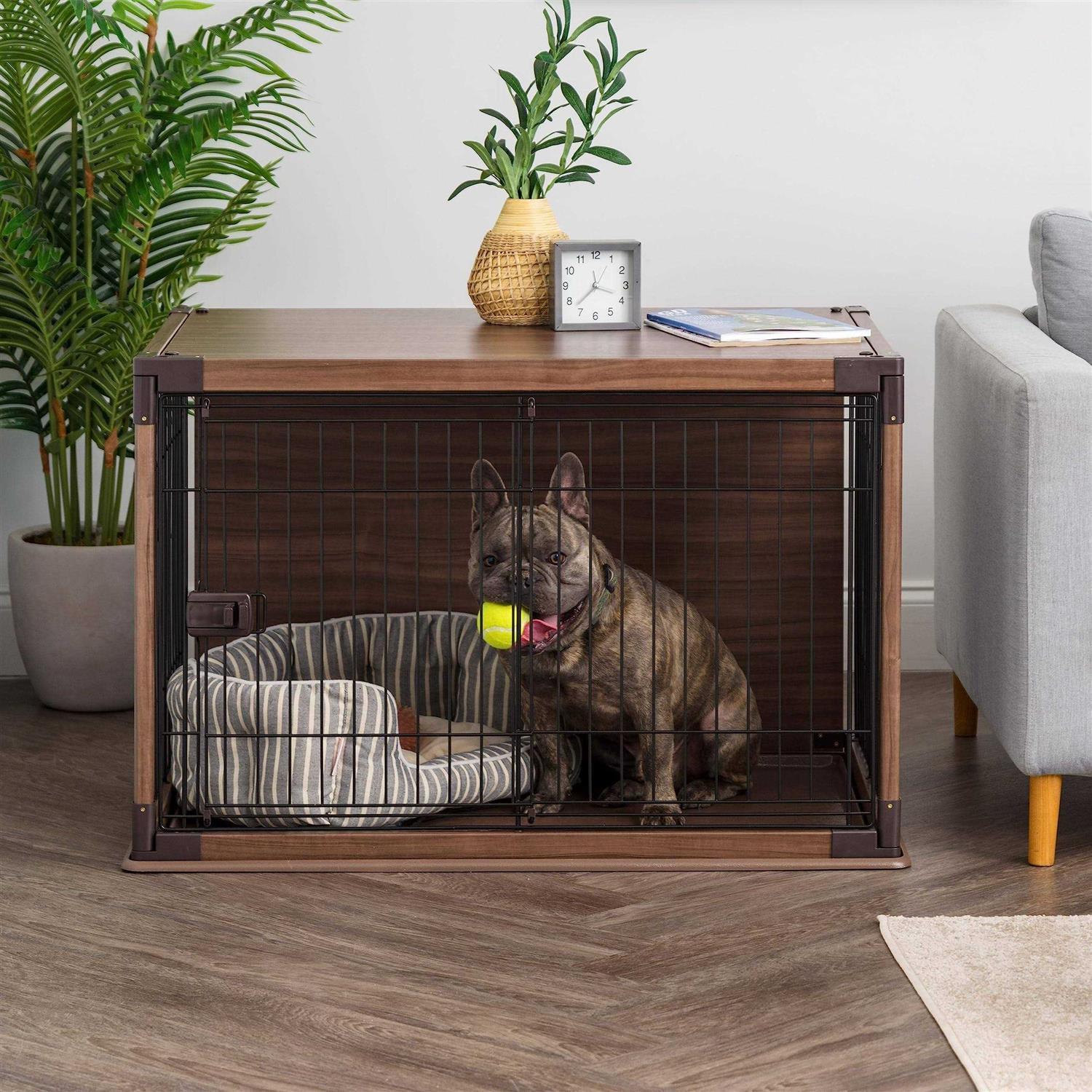 IRIS USA Furniture-Style Wooden Enclosed Pet Crate for Small Medium Dog