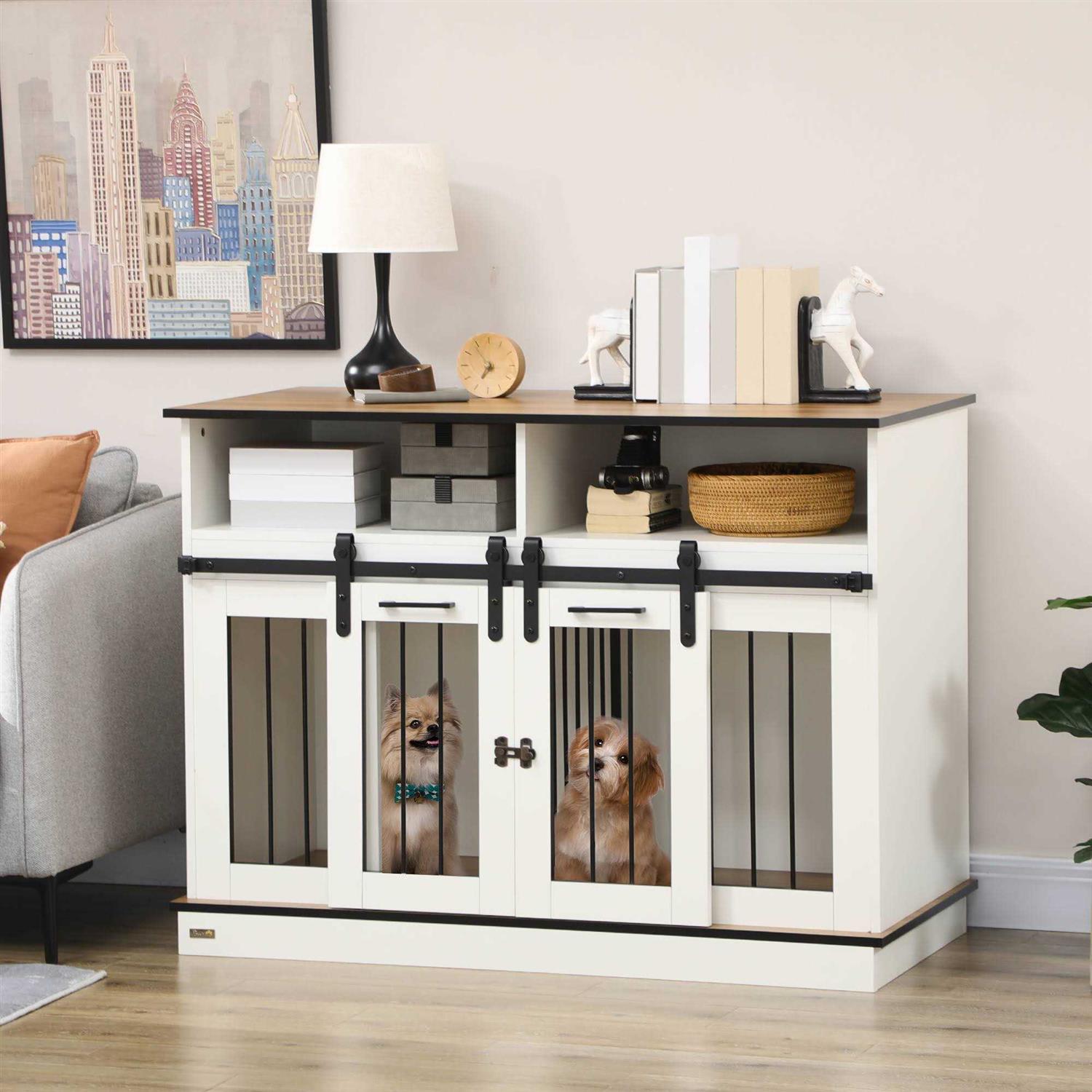 Alternative view of PawHut Dog Crate Furniture for Large Dogs Double Dog Kennel for Small Dogs with Shelves
