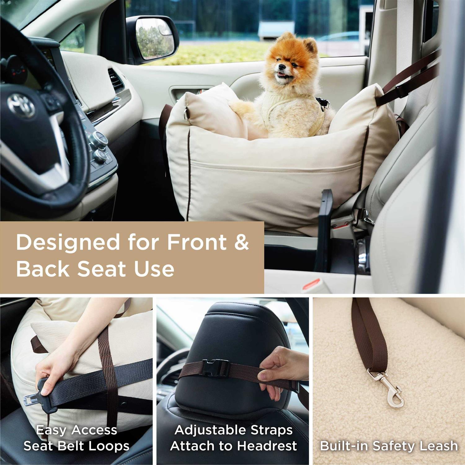 Alternative view of LE SURE Lesure Small Dog Car Seat for Small Dogs Waterproof Dog Booster Seat for Car with Storage Pockets, Clip-On Safety Leash and Thickened Memory Foam