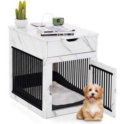 Costway 2-In-1 Furniture Dog Crate with Drawer Wired & Wireless Charging Side End Table