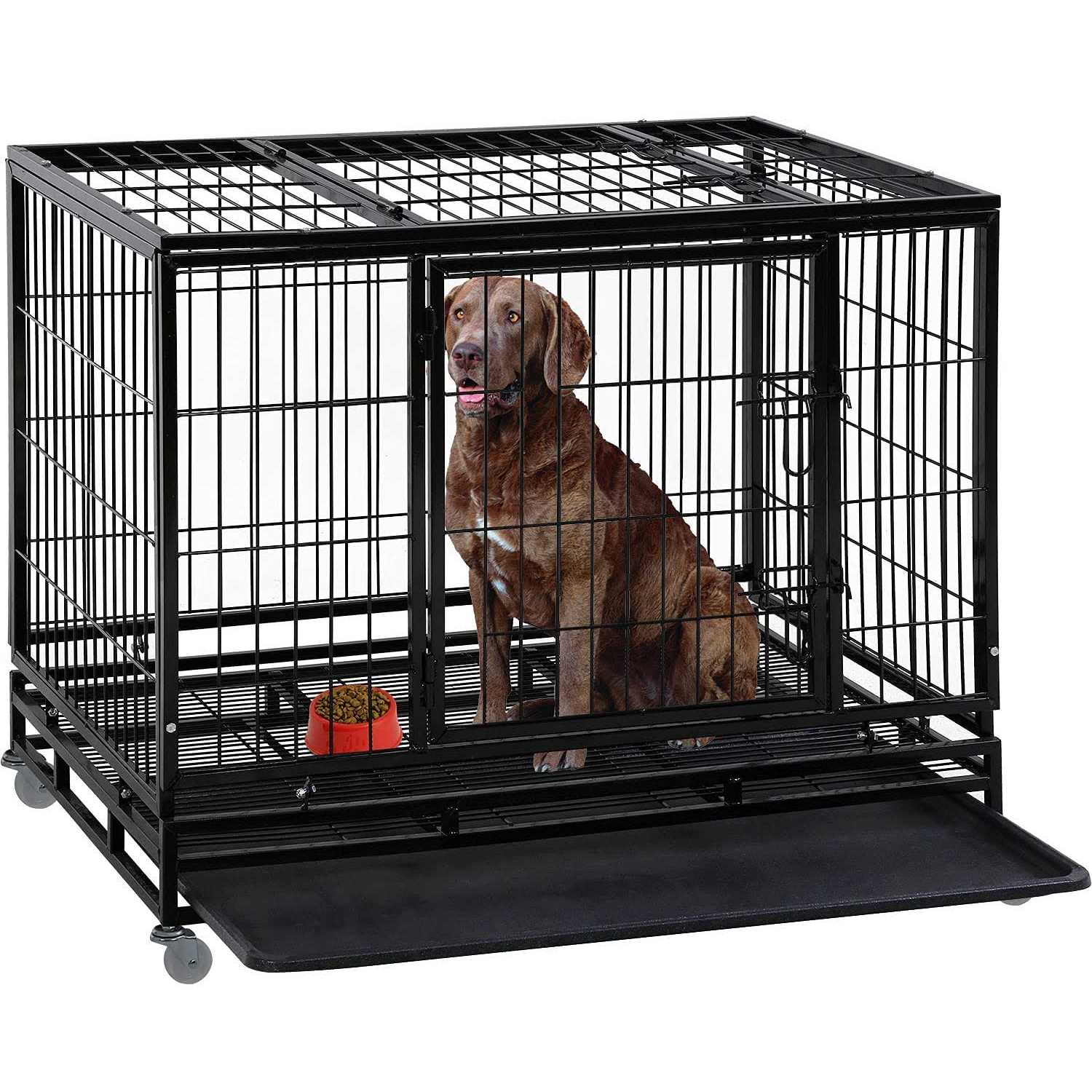BestPet Dog Crate Cage for Large Dogs Heavy Duty Dog Kennel Pet Playpen for Training Indoor Outdoor with Plastic Tray Double Doors & Locks Design