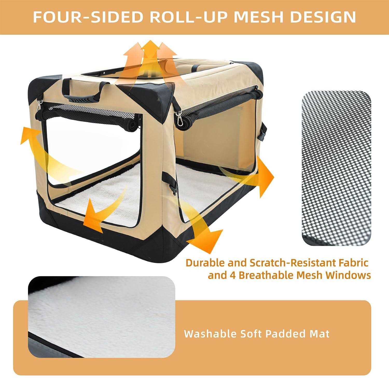 Alternative view of Pettycare Collapsible Dog Crate Dogs 4-Door Foldable Soft Dog Kennel with Chew Proof Mesh Windows