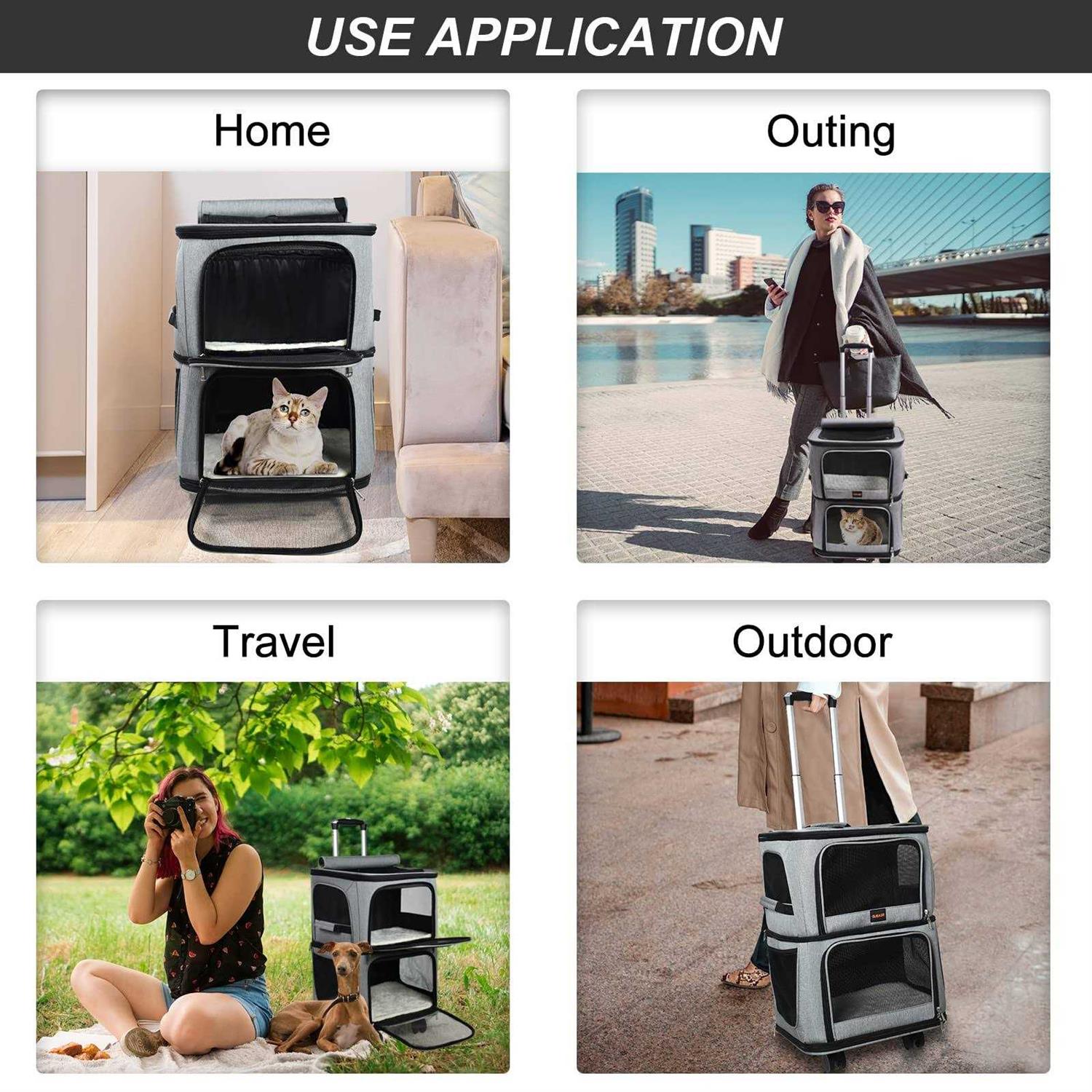 Alternative view of GJEASE Double-Compartment Pet Dog Rolling CarrierBackpack with Wheels,Cat Carrier for 2 Cats,Super Ventilated Design,Ideal for Traveling/Hiking