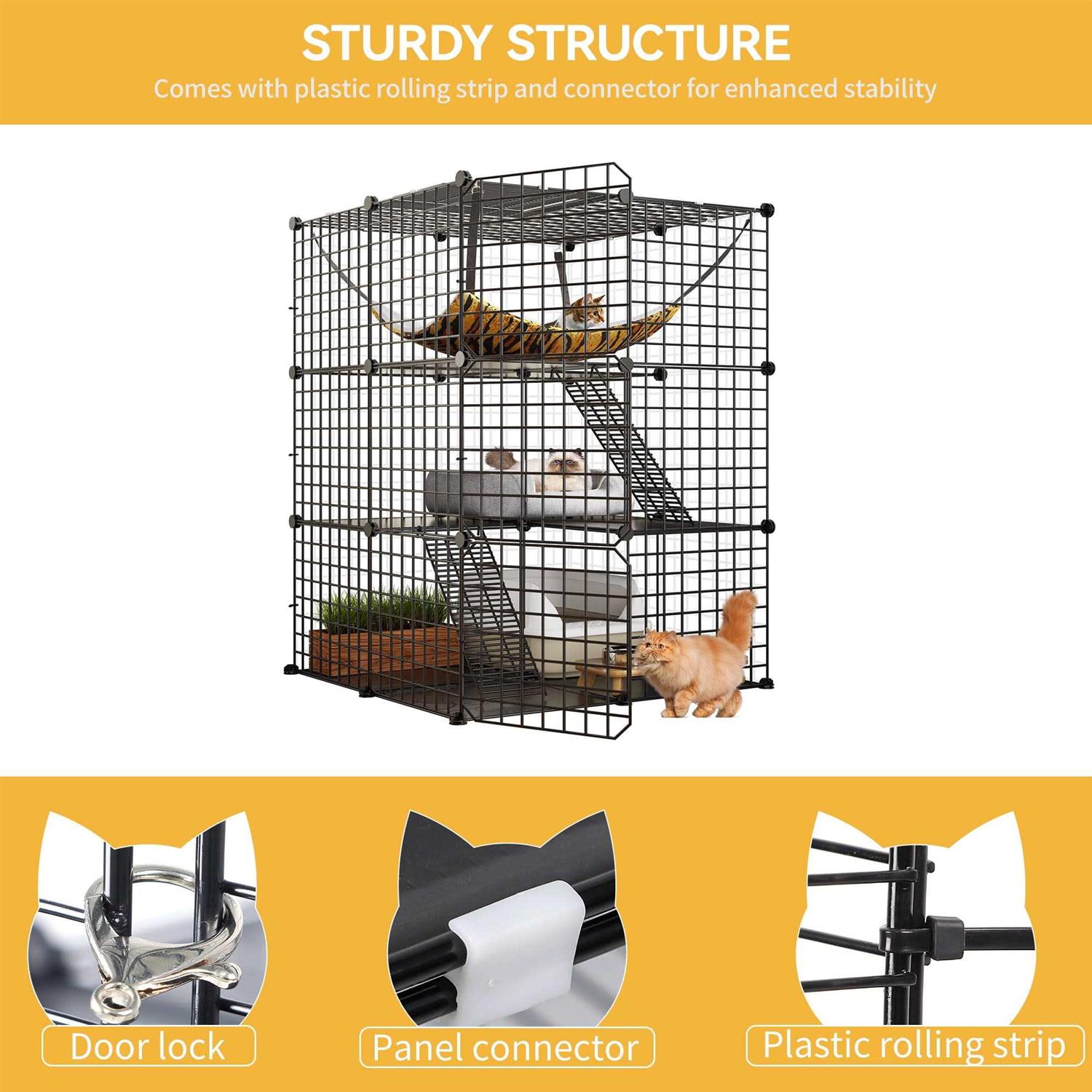 Alternative view of Dextrus 3-Tiers Cat Cage,Cat Enclosures Metal Cat Kennels Pet Crate with Extra Large Hammock for 1-2 Cats