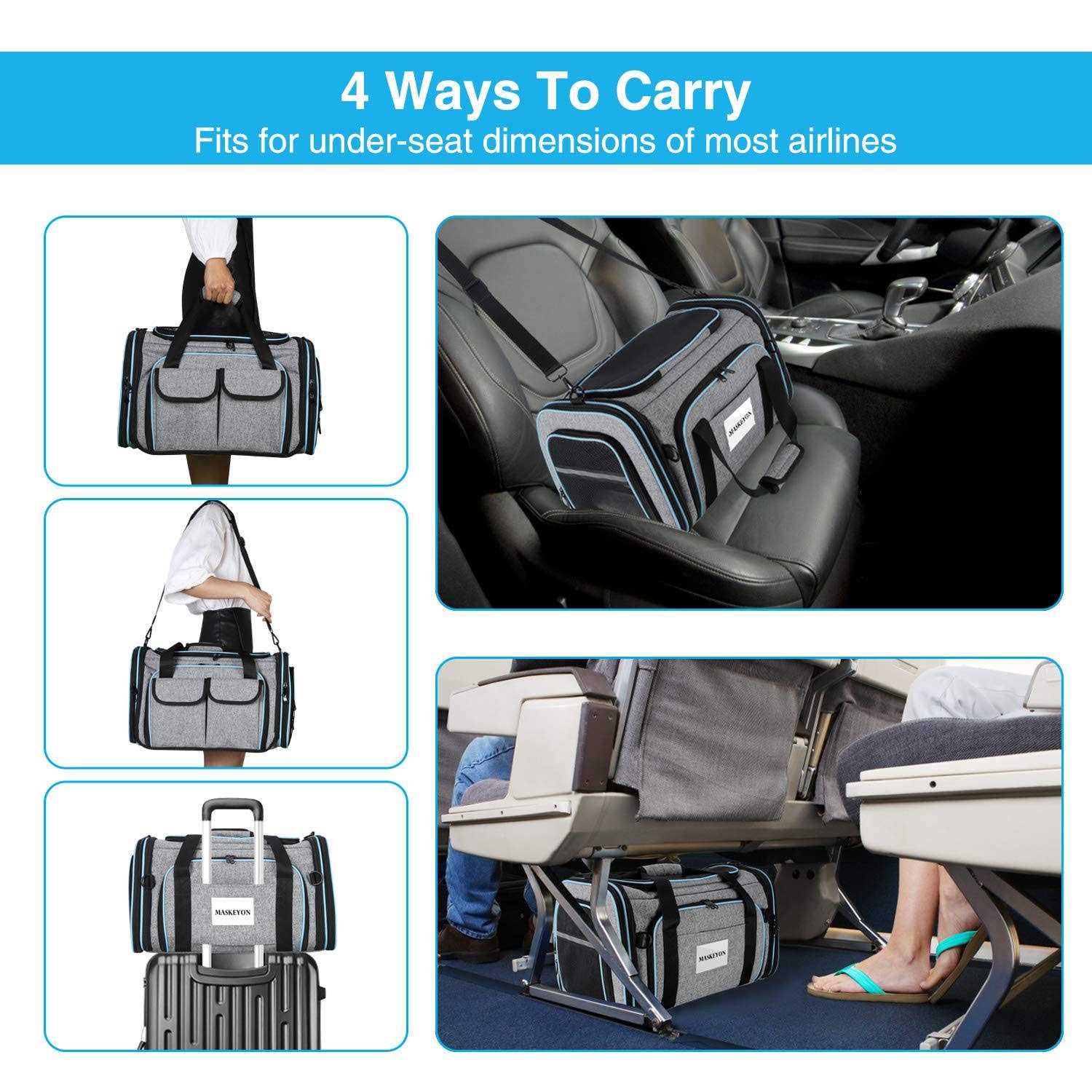 Alternative view of MASKEYON TSA Airline Approved Soft Sided Pet Carrier 4 Expandable Large Travel Carrier Collapsible with 3 Removable Washable