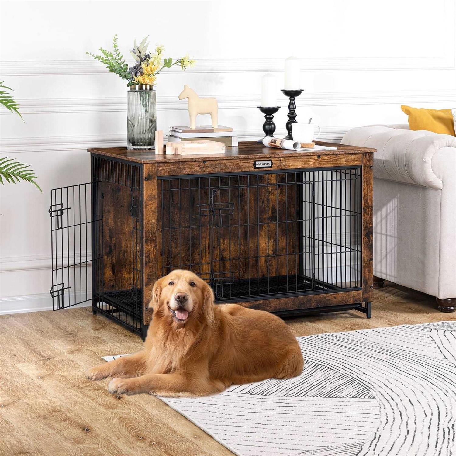 Alternative view of HOOBRO Dog Crate Furniture Large Dog Kennel Indoor 38.6 Wooden Pet Furniture with Pull-Out Tray