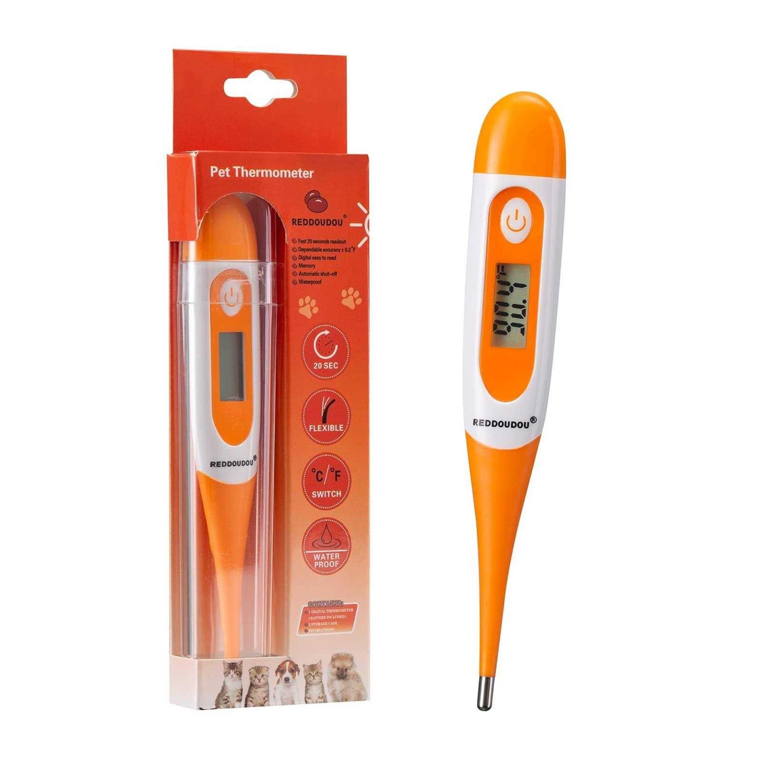Reddoudou Digital Pet Thermometer for Accurate Fever Detection, Suitable for Cats/Dogs/Horse/Veterinarian, Waterproof Pet Thermometer, Fast and