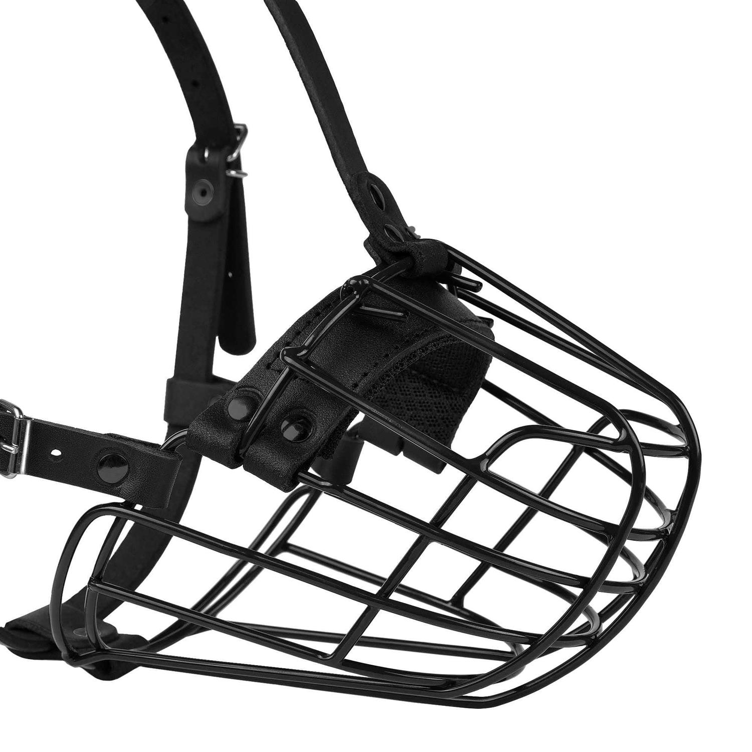 Alternative view of BUDKAS Pitbull Dog Muzzle Metal Mask Amstaff Secure Wire Basket Adjustable Durable Leather Straps for Large Dogs
