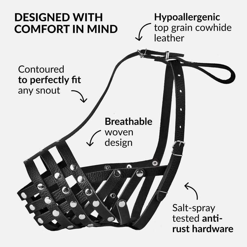 Alternative view of CollarDirect Dog Muzzle Pitbull Amstaff Basket Genuine Leather Staffordshire Terrier