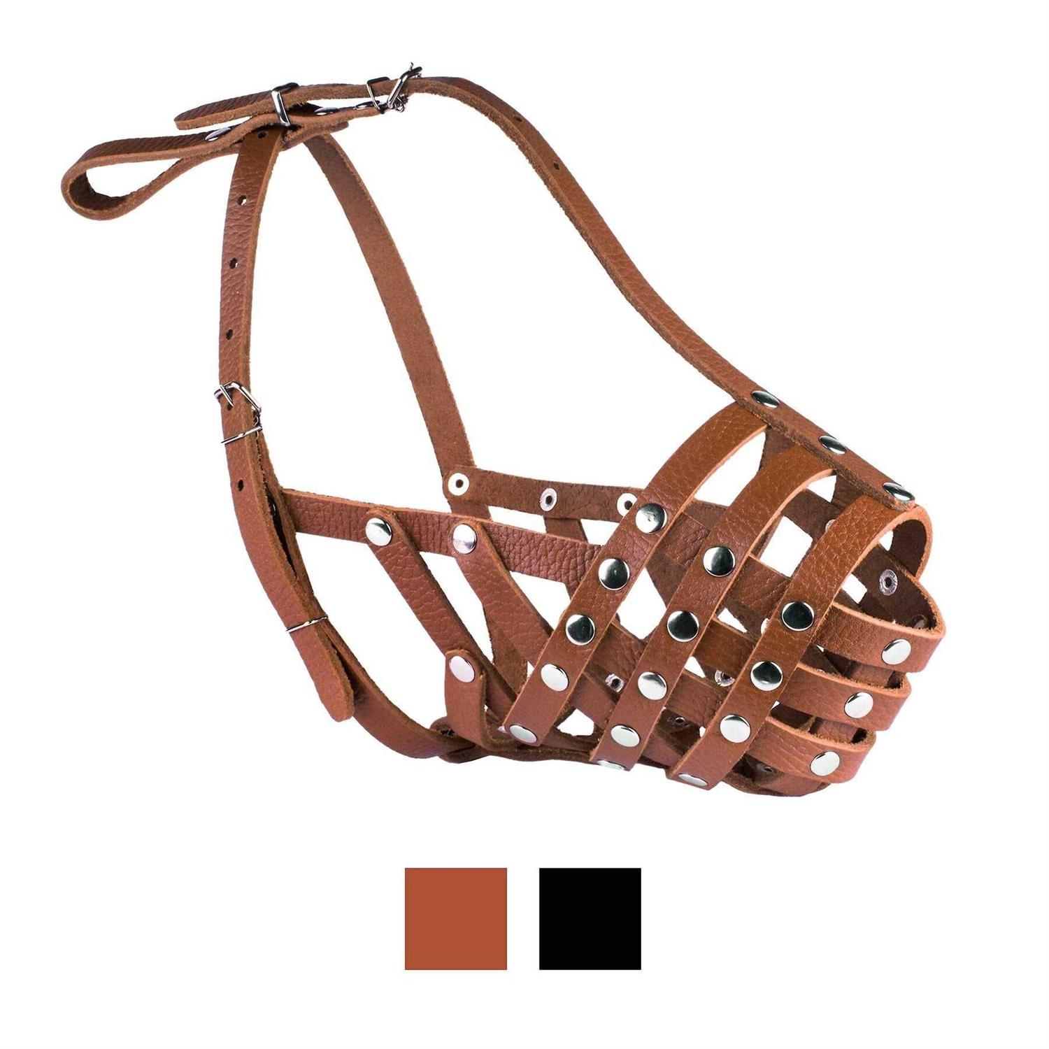 CollarDirect Dog Muzzle Pitbull Amstaff Basket Genuine Leather Staffordshire Terrier
