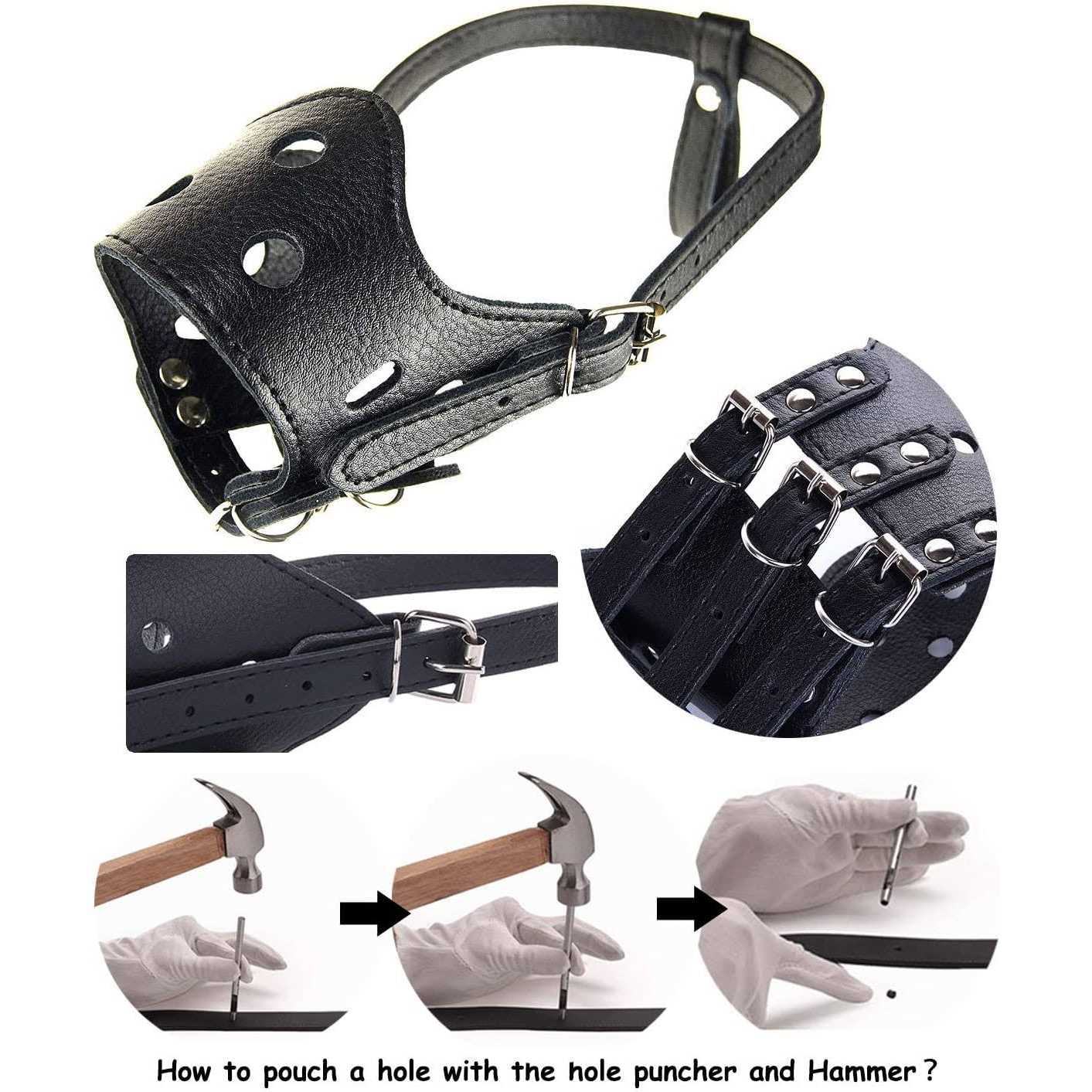 Alternative view of Barkless Dog Muzzle Leather, Comfort Secure Anti-Barking Muzzles For Dog, Breathable And Adjustable, Allows And Eating