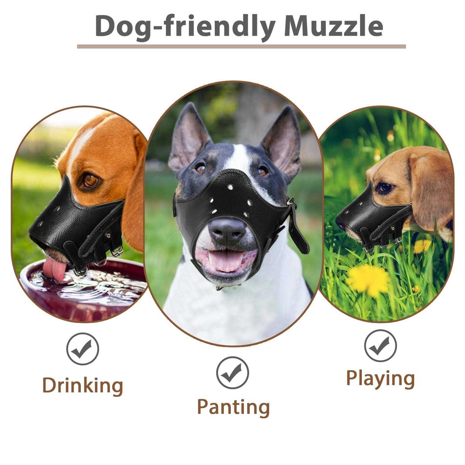 Alternative view of Barkless Dog Muzzle Leather, Comfort Secure Anti-Barking Muzzles For Dog, Breathable And Adjustable, Allows And Eating