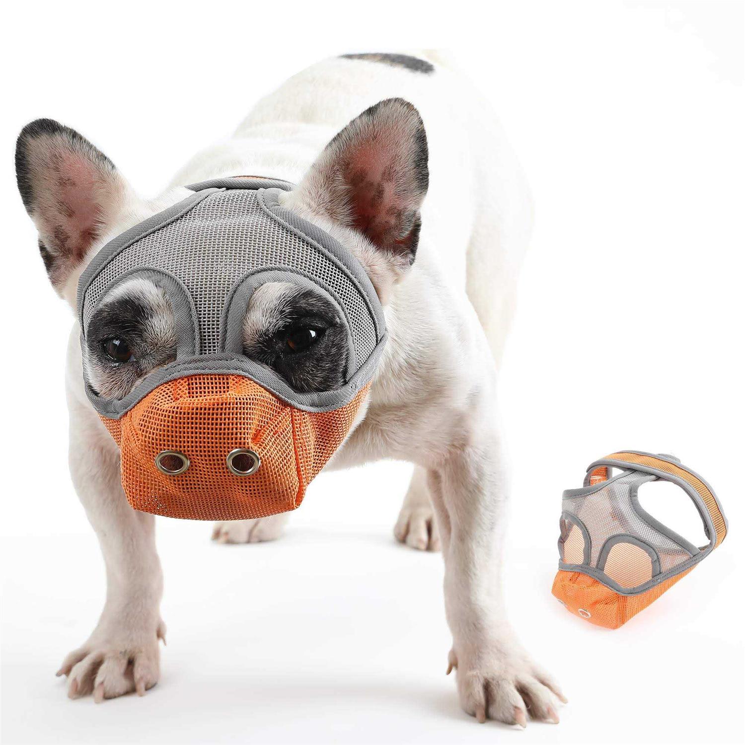 CILKUS Short Snout Dog Muzzles Bulldog Muzzle Adjustable Breathable Mesh Dog Muzzle Can Stick Out Tongue and Drink Water Anti-Biting and Training