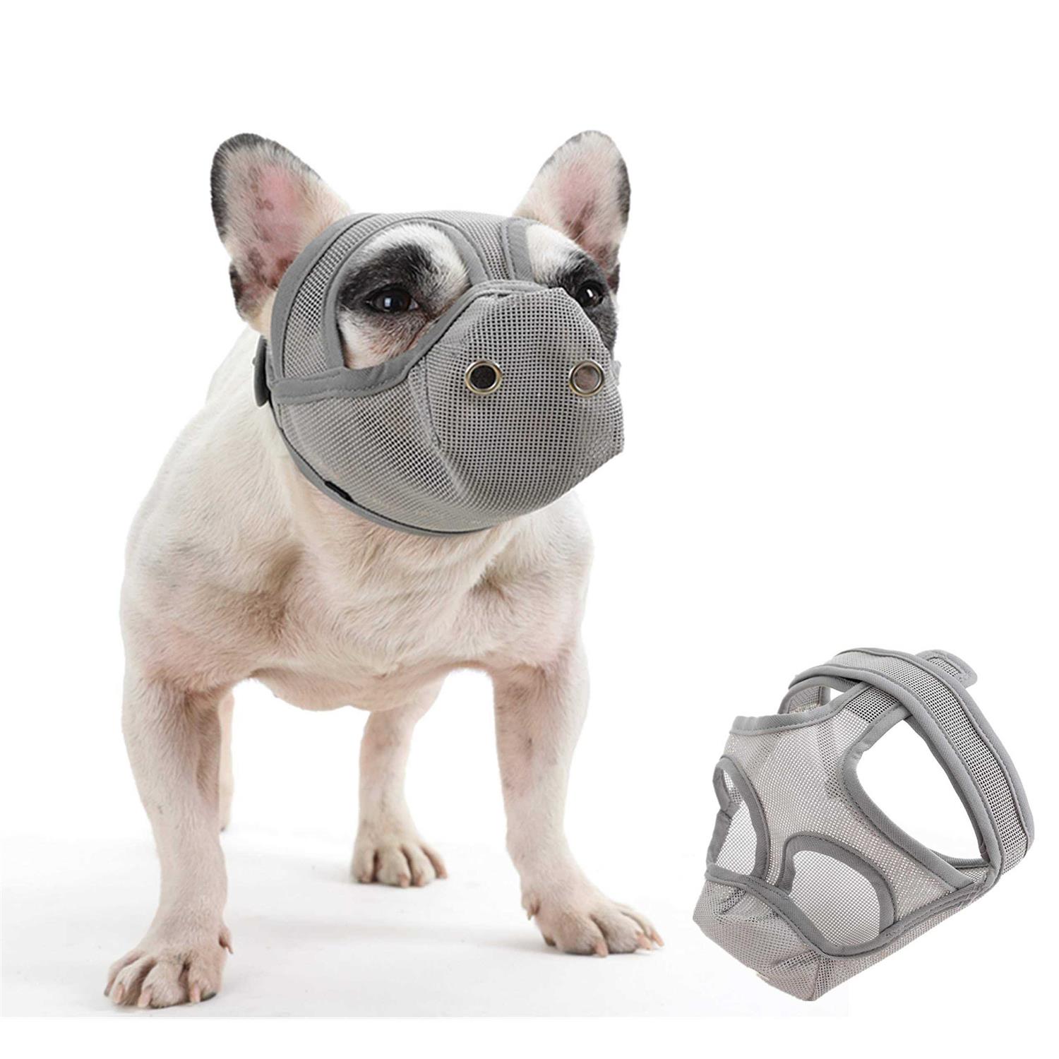 CILKUS Short Snout Dog Muzzles Bulldog Muzzle Adjustable Breathable Mesh Dog Muzzle Can Stick Out Tongue and Drink Water Anti-Biting and Training