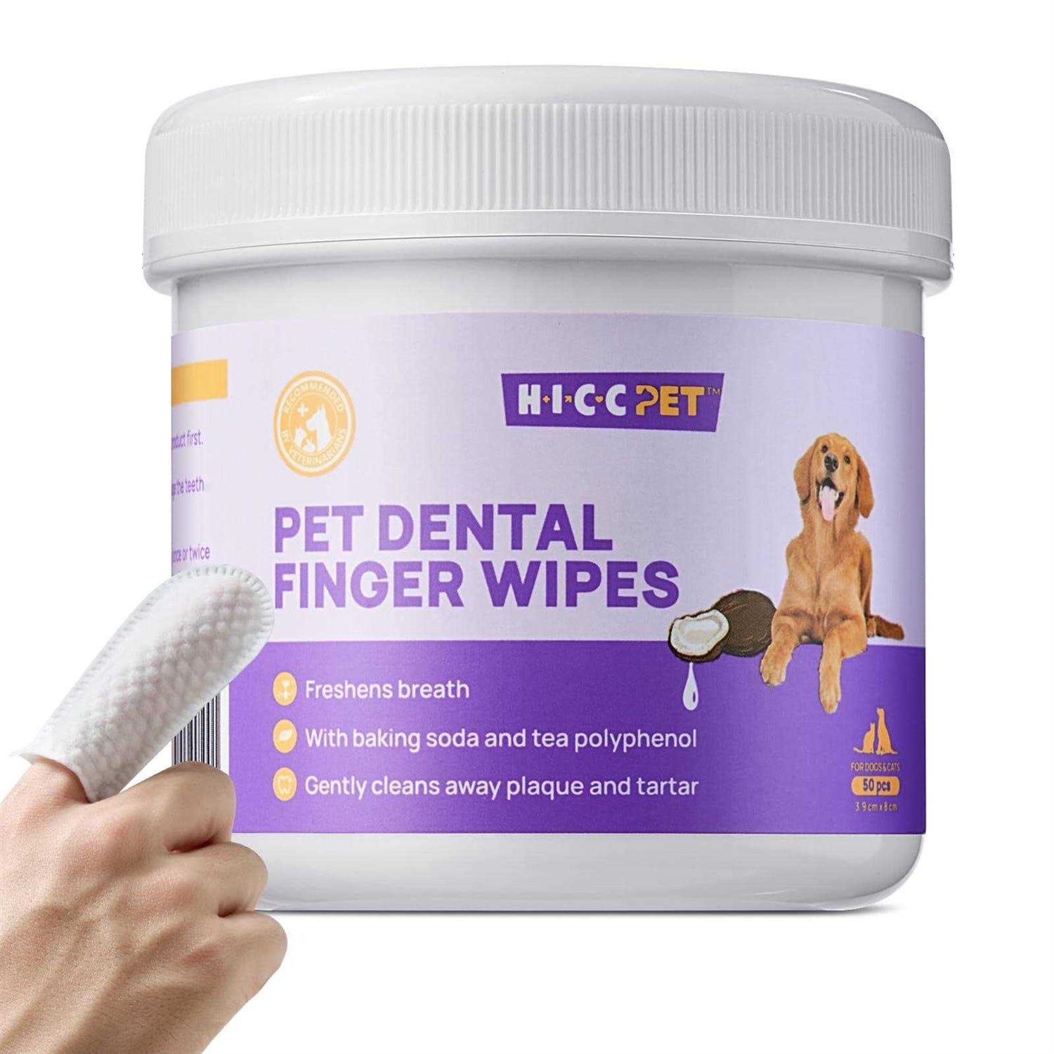 HICC PET Teeth Cleaning Wipes for Dogs & Cats, Remove Bad Breath by Removing Plaque and Tartar Buildup No-Rinse Dog Finger Toothbrush