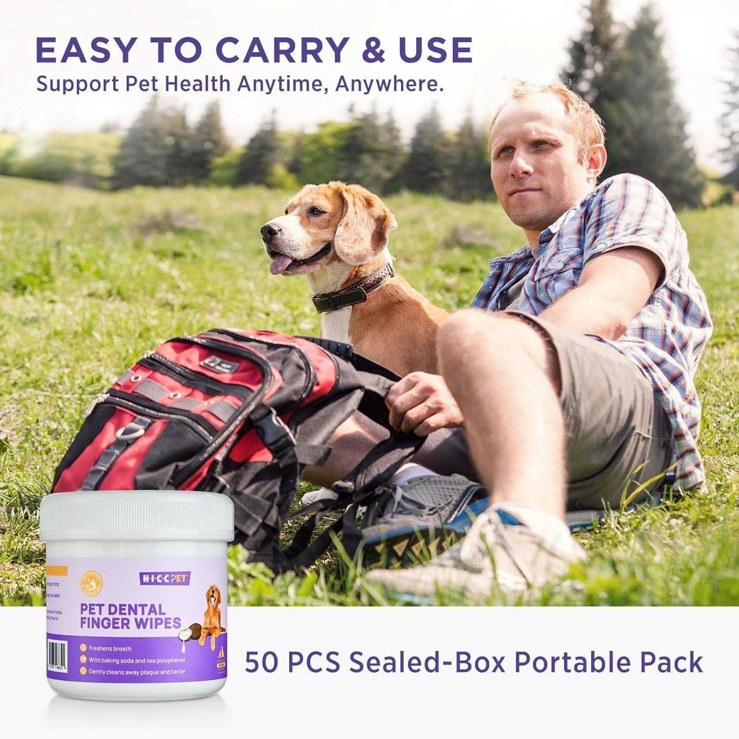Alternative view of HICC PET Teeth Cleaning Wipes for Dogs & Cats, Remove Bad Breath by Removing Plaque and Tartar Buildup No-Rinse Dog Finger Toothbrush