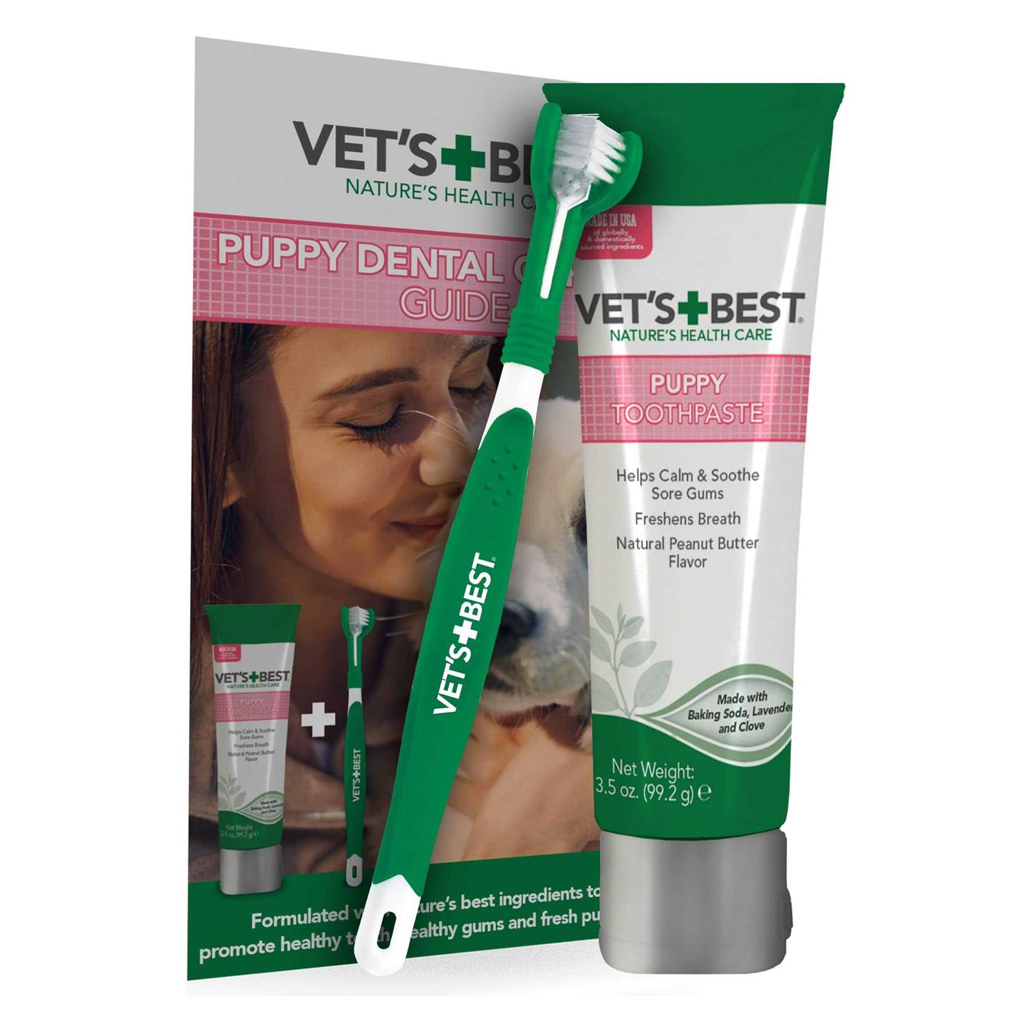 Vet's Best Vets Best Puppy Dental Kit Toothbrush & Toothpaste for Puppies Dog Tooth Brushing Kit 3.5 Ounces