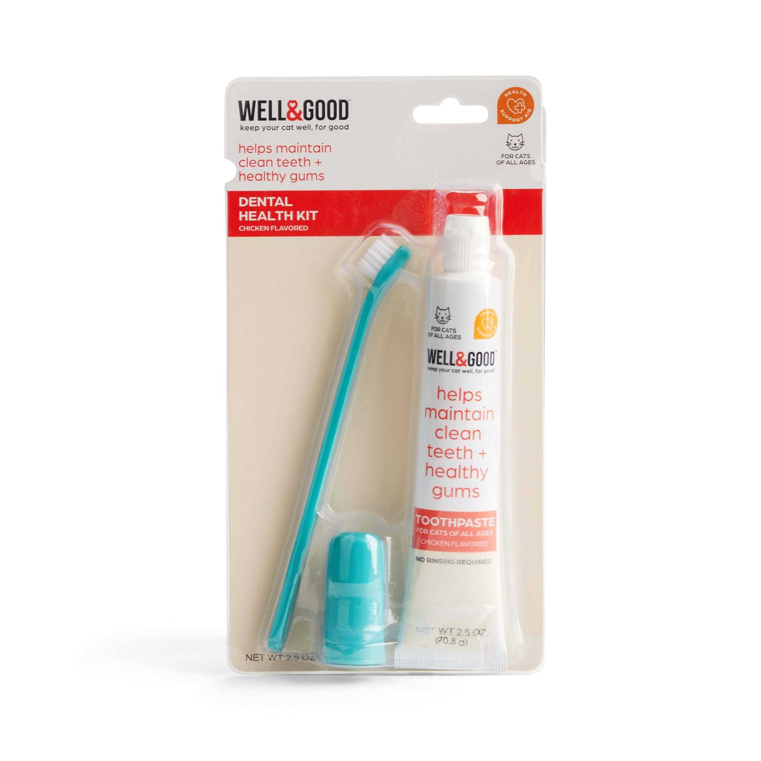 Well & Good Cat Dental Health Kit with Chicken Flavored Toothpaste