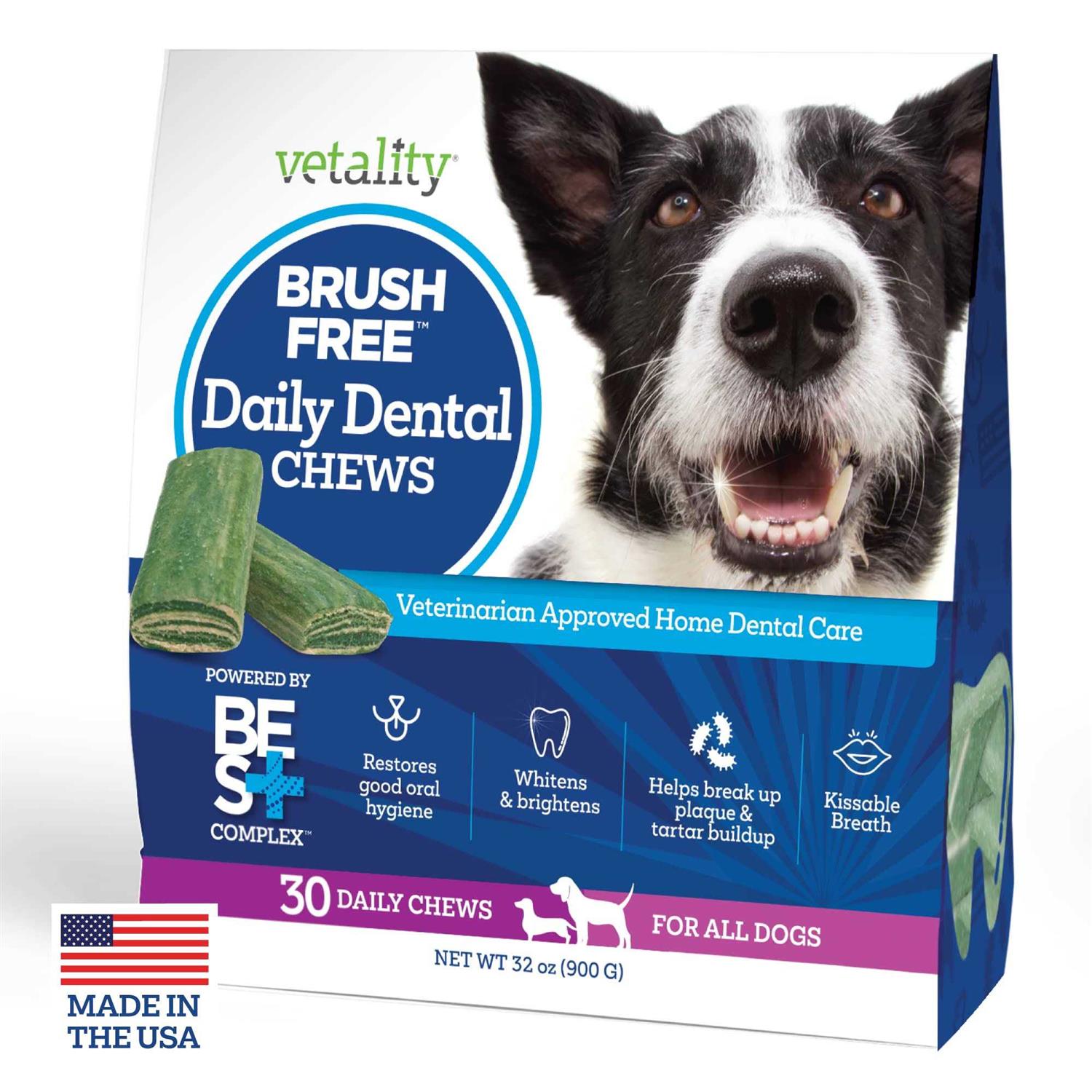 Vetality Brush Free Daily Dental Chews for Dogs