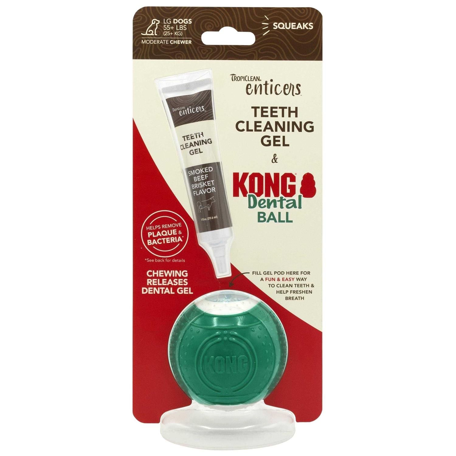 Tropiclean Enticers Teeth Cleaning Gel & Kong Dental Ball Beef Brisket