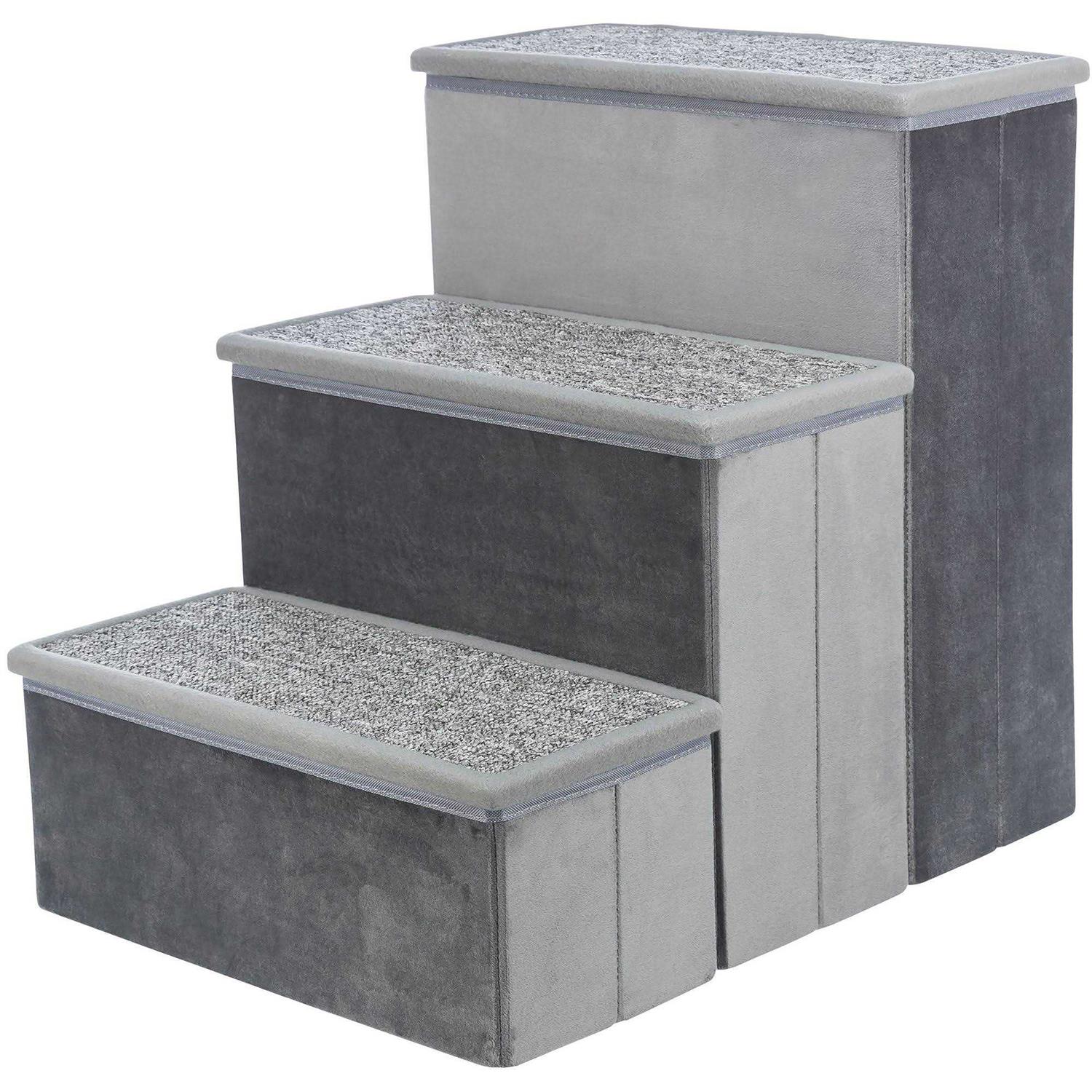 TRIXIE Velour Foldable 3-Step Pet Stairs with Storage