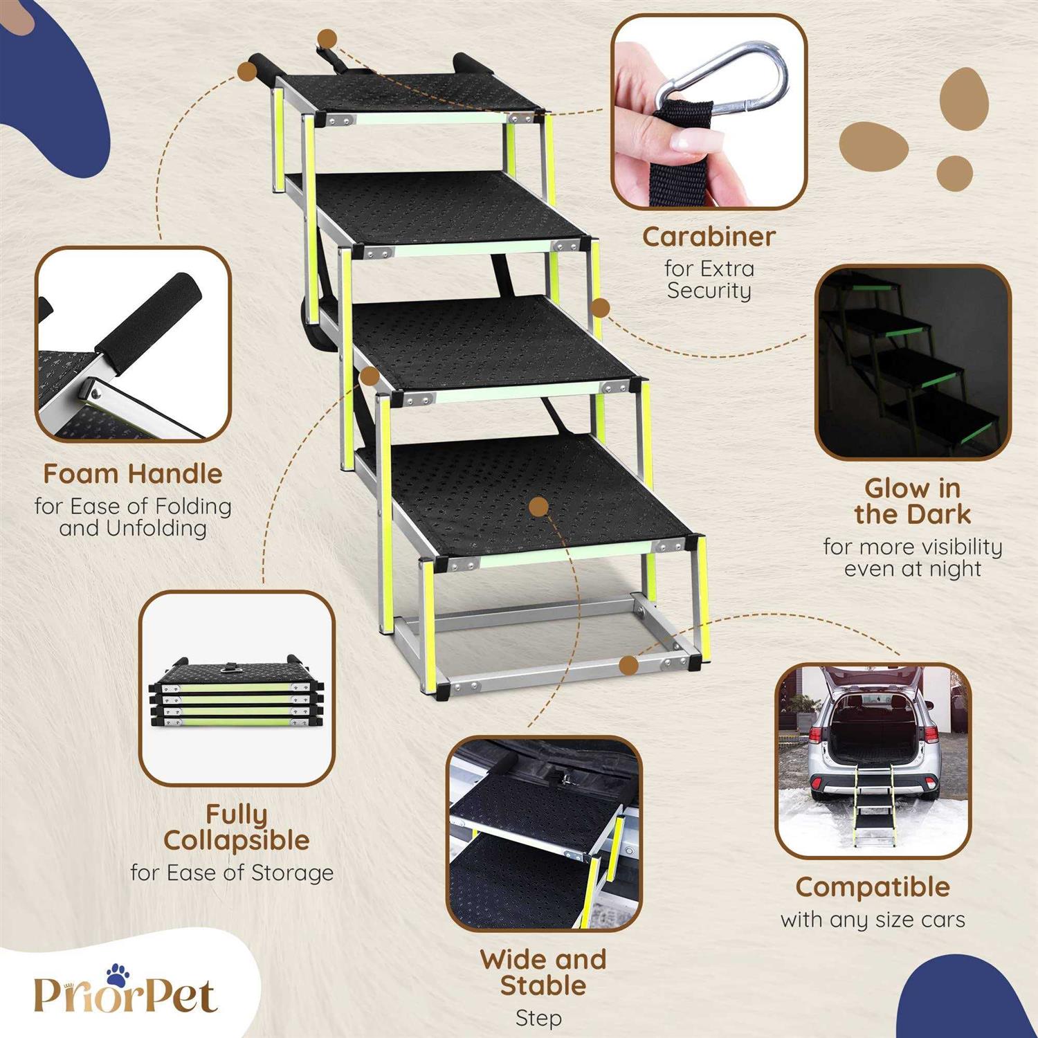 Alternative view of Dog Stairs for Large Dogs PRIORPET Glow in The Dark Marking Foldable Dog ramp for Car and Small SUV