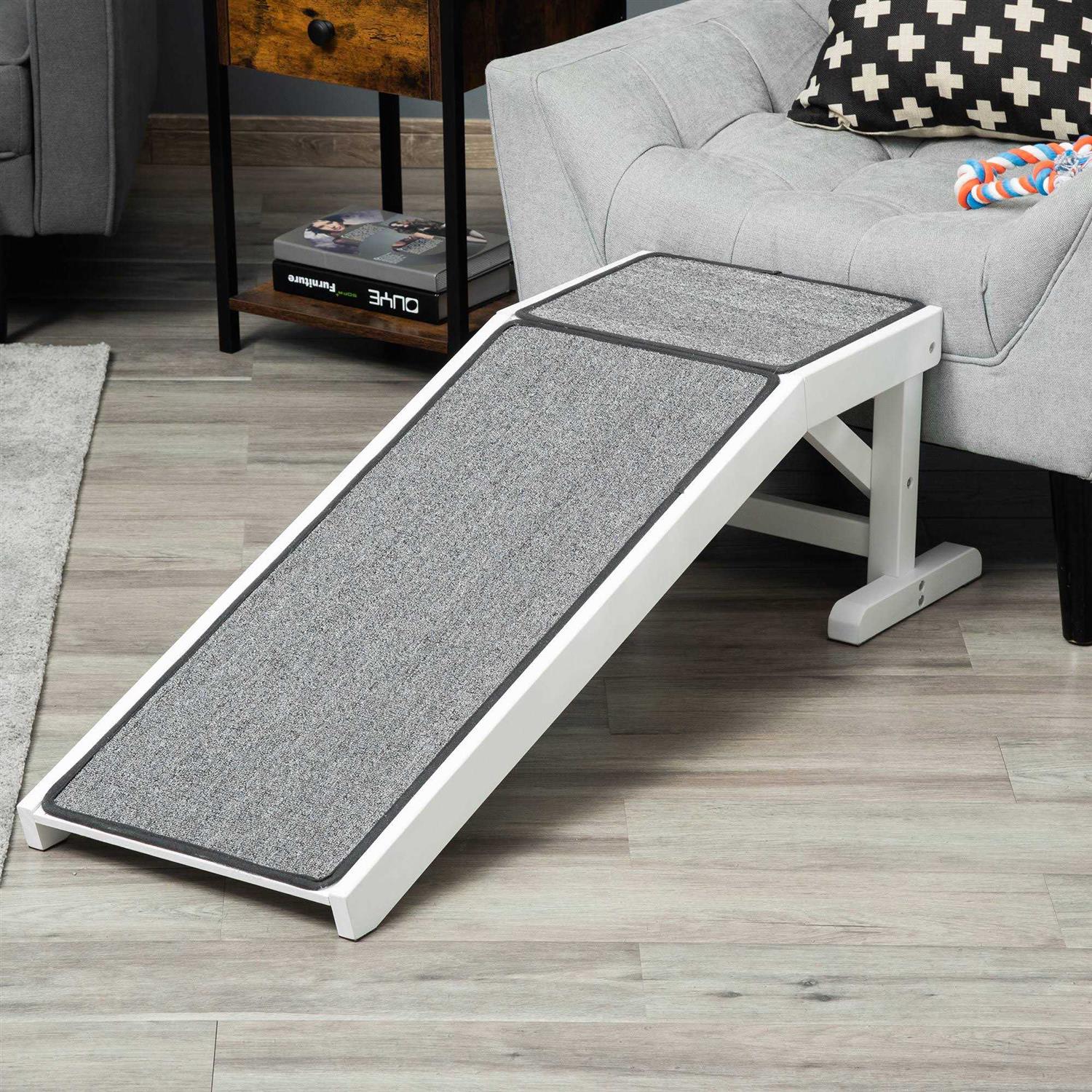 Alternative view of PawHut Pet Ramp, Dog Bed Ramp for Dogs with Non-Slip Carpet and Top Platform