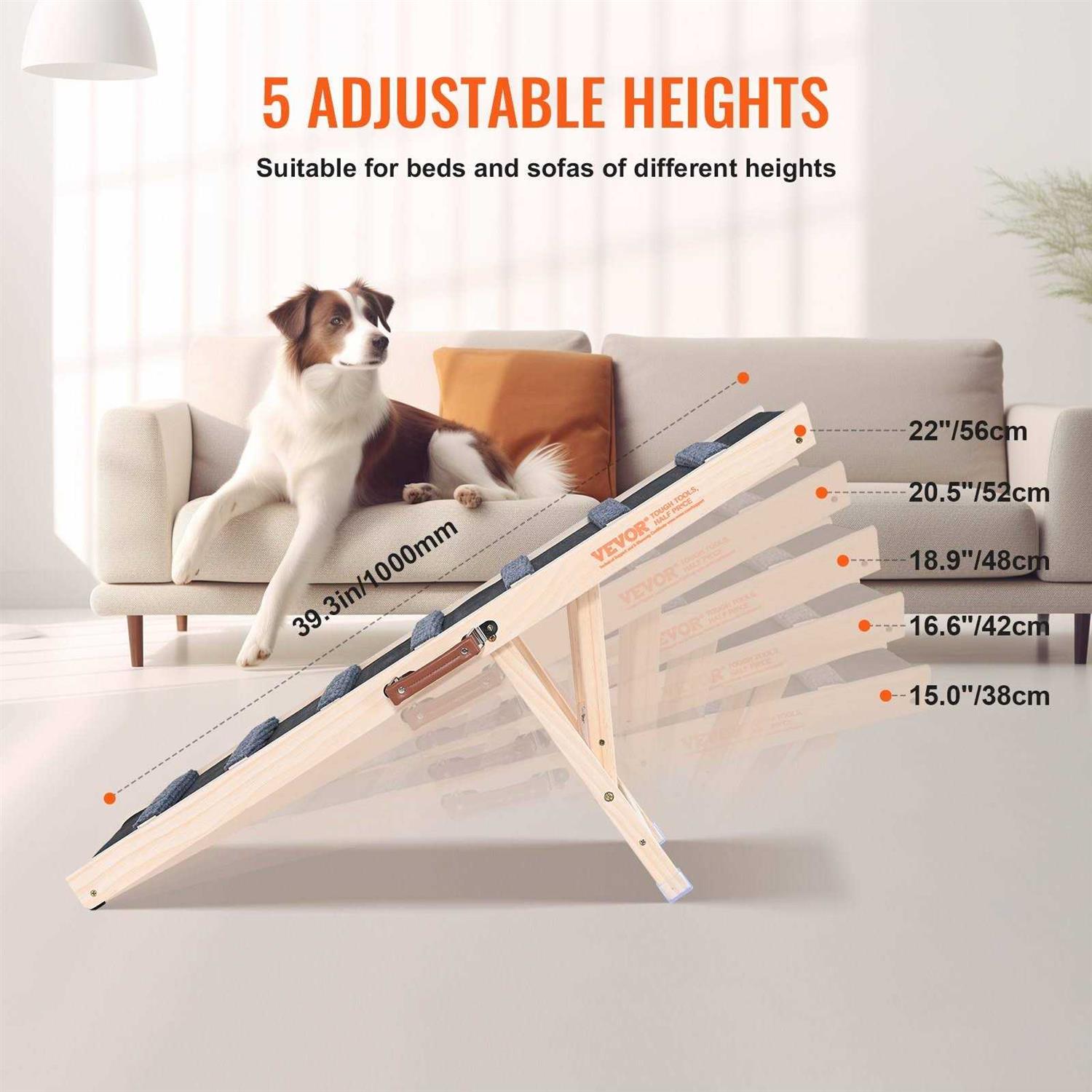 Alternative view of VEVOR Dog Ramp Folding Pet Ramp for Bed Adjustable Dog Ramp for Small