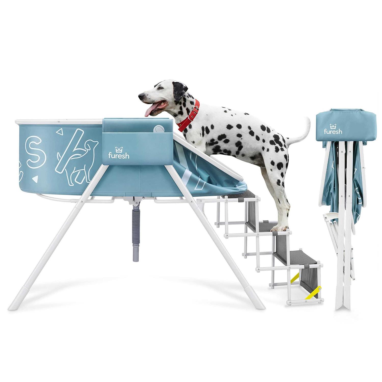 Furesh Steper Big Dog Bath Tub with Stairs, Elevated Portable Foldable Wash Station with Steps for Bathing, Shower and Grooming