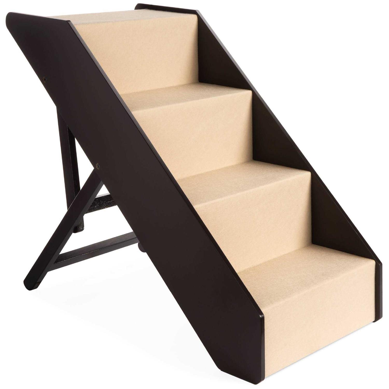 Best Choice Products Foldable Adjustable Wide Wooden Carpeted Pet Stairs for Injured