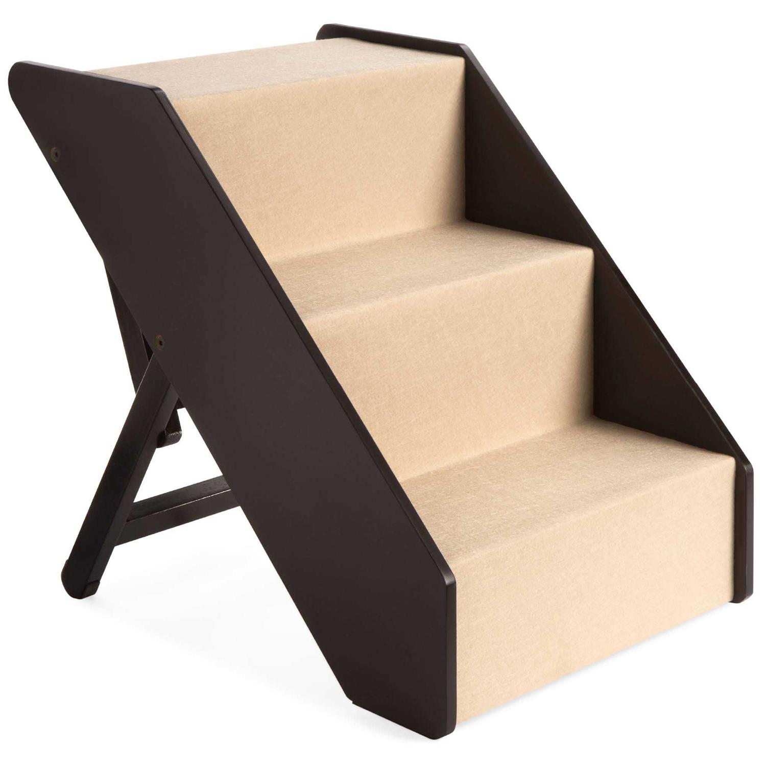 Best Choice Products Foldable Adjustable Wide Wooden Carpeted Pet Stairs for Injured