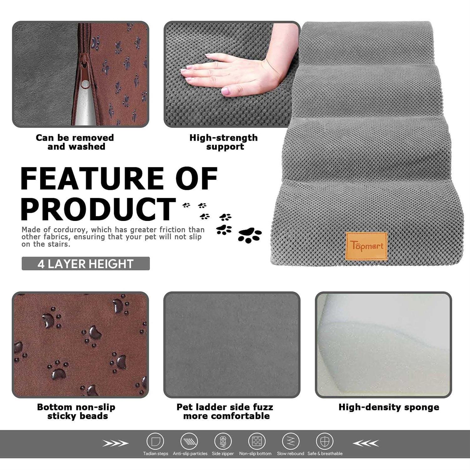 Alternative view of Topmart High Density Foam Dog Steps 4 Tiers,Extra Wide Deep Pet Steps,Non-Slip Pet Stairs,Dog Ramp for Bed,Soft Foam Dog Ladder,Best for Older Dogs