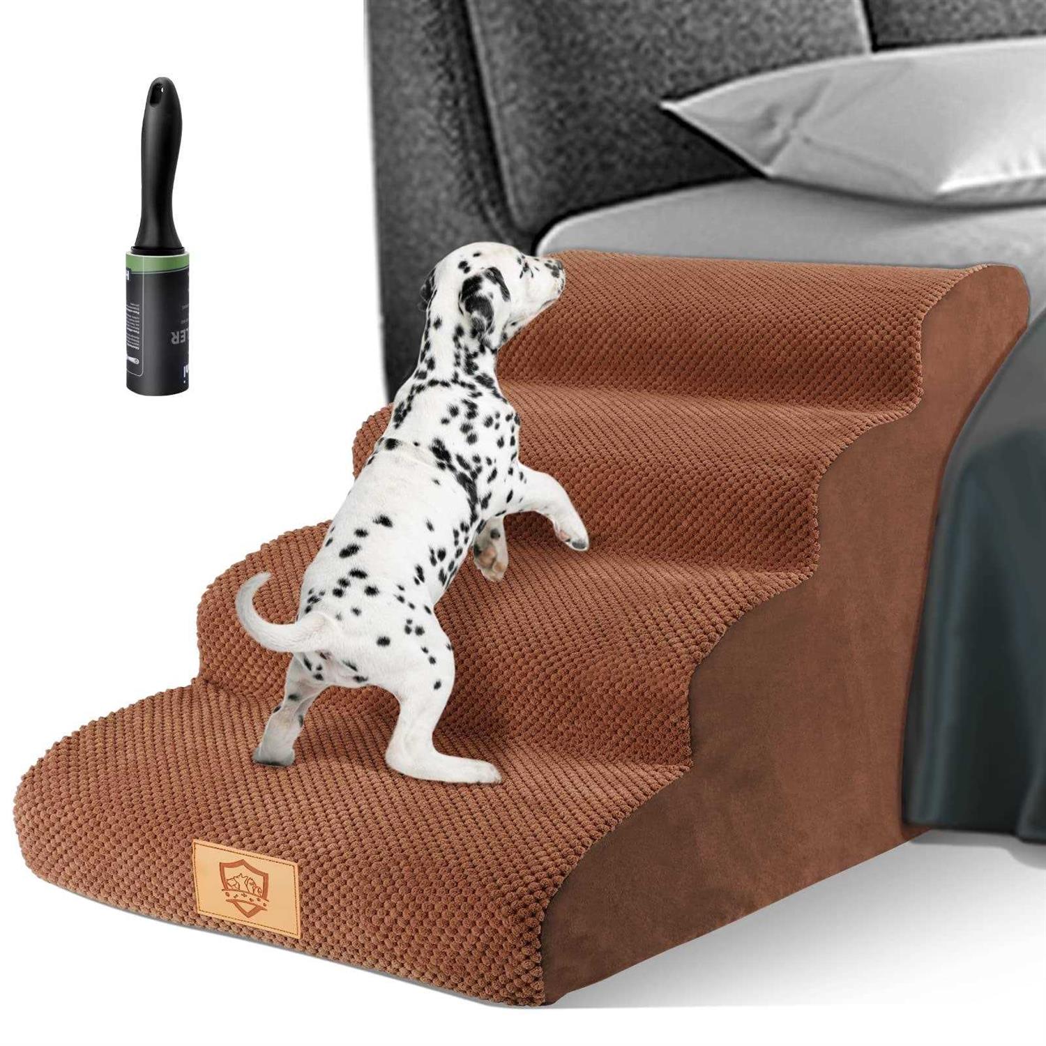 Topmart High Density Foam Dog Steps 4 Tiers,Extra Wide Deep Pet Steps,Non-Slip Pet Stairs,Dog Ramp for Bed,Soft Foam Dog Ladder,Best for Older Dogs