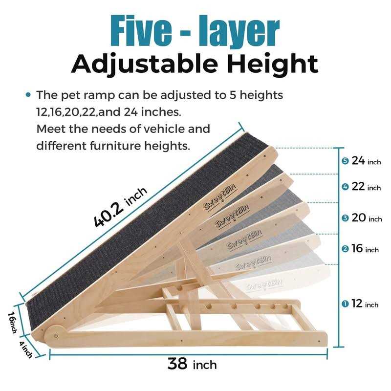 Alternative view of Sweetbin Wooden Adjustable Pet Ramp for All Dogs and Cats Non Slip Carpet Surface and Foot Pads